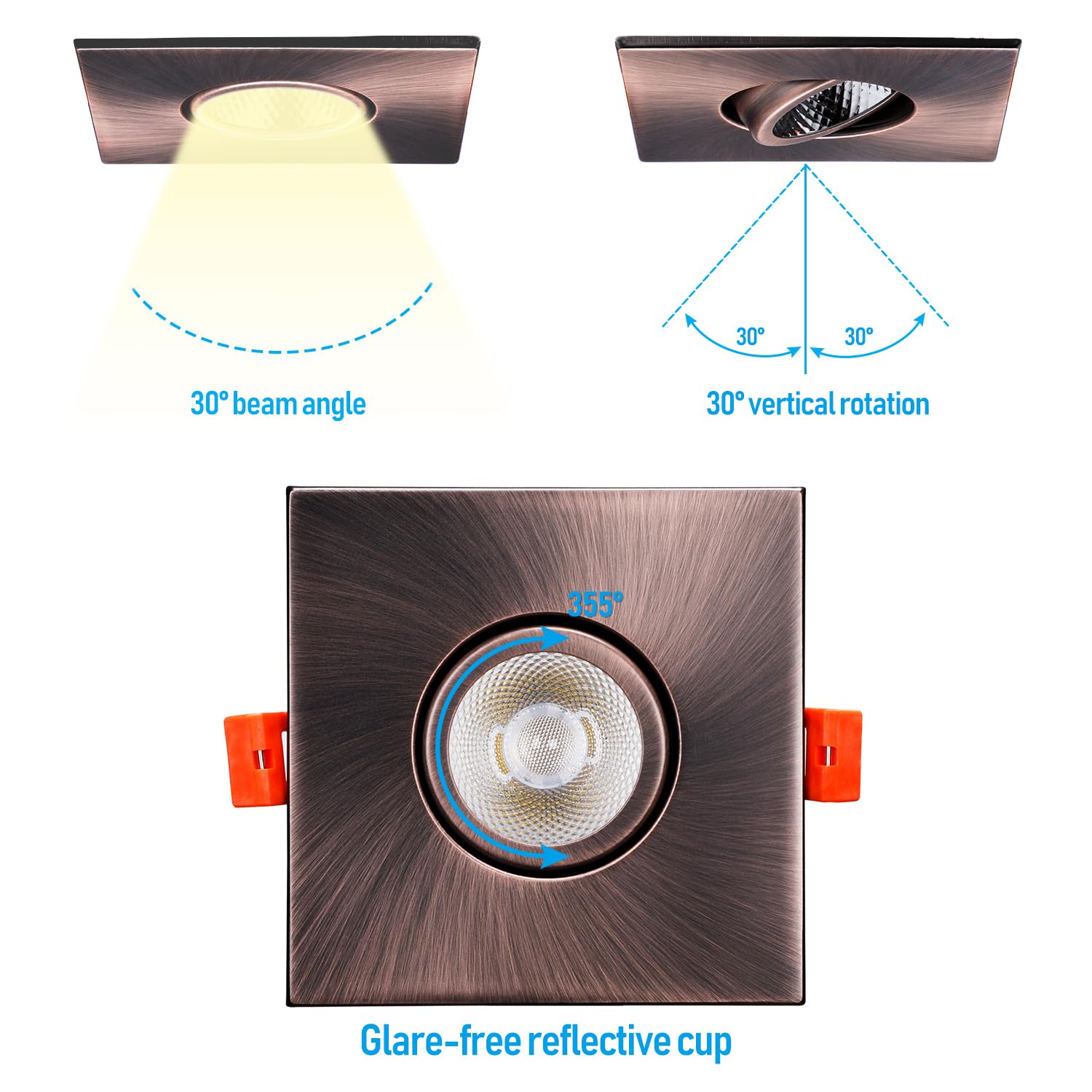 Torchstar 3 Inch Gimbal Led Recessed Light With Junction Box, 10%-100% Dimmable, 7W=50W, Cri 90+, 4000K Cool White, Etl & Energy Star Certified, Oil Rubbed Bronze, Pack Of 6