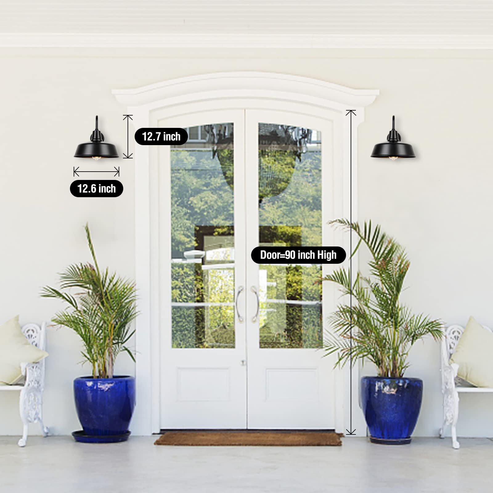 Metojia Gooseneck Barn-Lights Outdoor Fixture - 12.6 Inch Farm Style Black Large Lighting Farmhouse Exterior Sconce Wall Light F