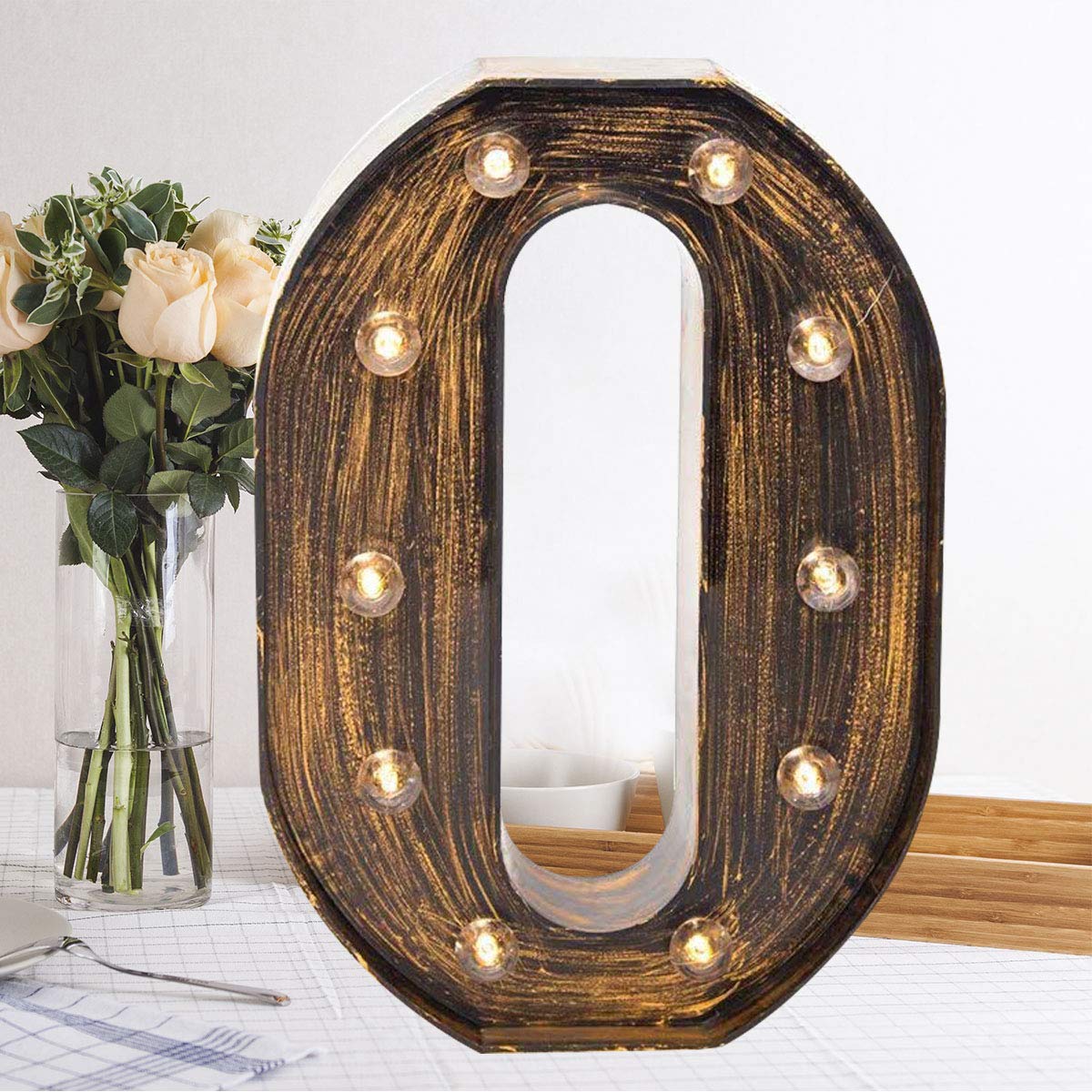 OYCBUZO Golden Black Led Marquee Letter - Industrial, Vintage Style Light Up Alphabet Letter Sign for Cafe Wedding Birthday Party Christmas Lamp Home Bar Initials Decor - O