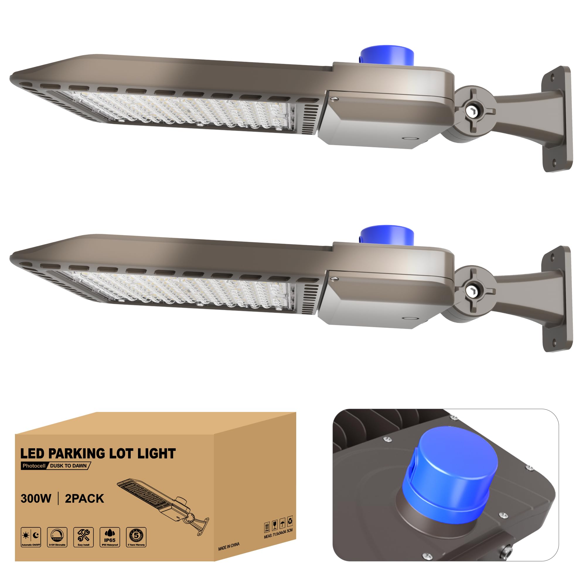Jc-Lgl 300W Led Parking Lot Light 2Pack, Led Shoebox Light With 42000Lm 5000K Daylight, Ip65 Waterproof Dusk To Dawn Parking Lot Light With Arm, Dimmable Area Light For Parking Lot Sports Stadium