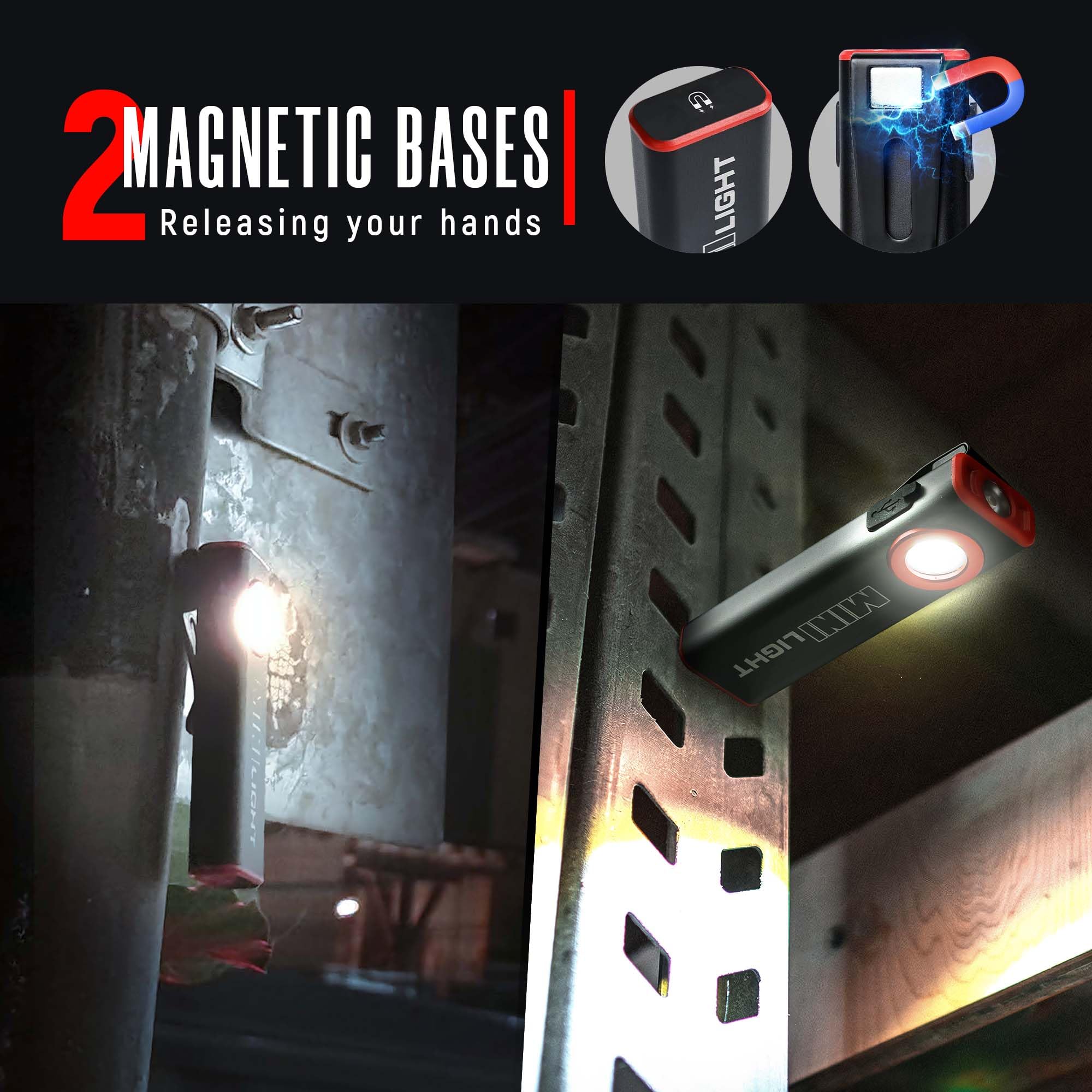 Lexall Led Work Light, 1600 Lumens Mini Magnetic Flat Edc Flashlight With Clip, 3 Modes Portable Ultra-Light Bright Waterproof Pocket Light For Working, Camping, Repairing, Emergencies