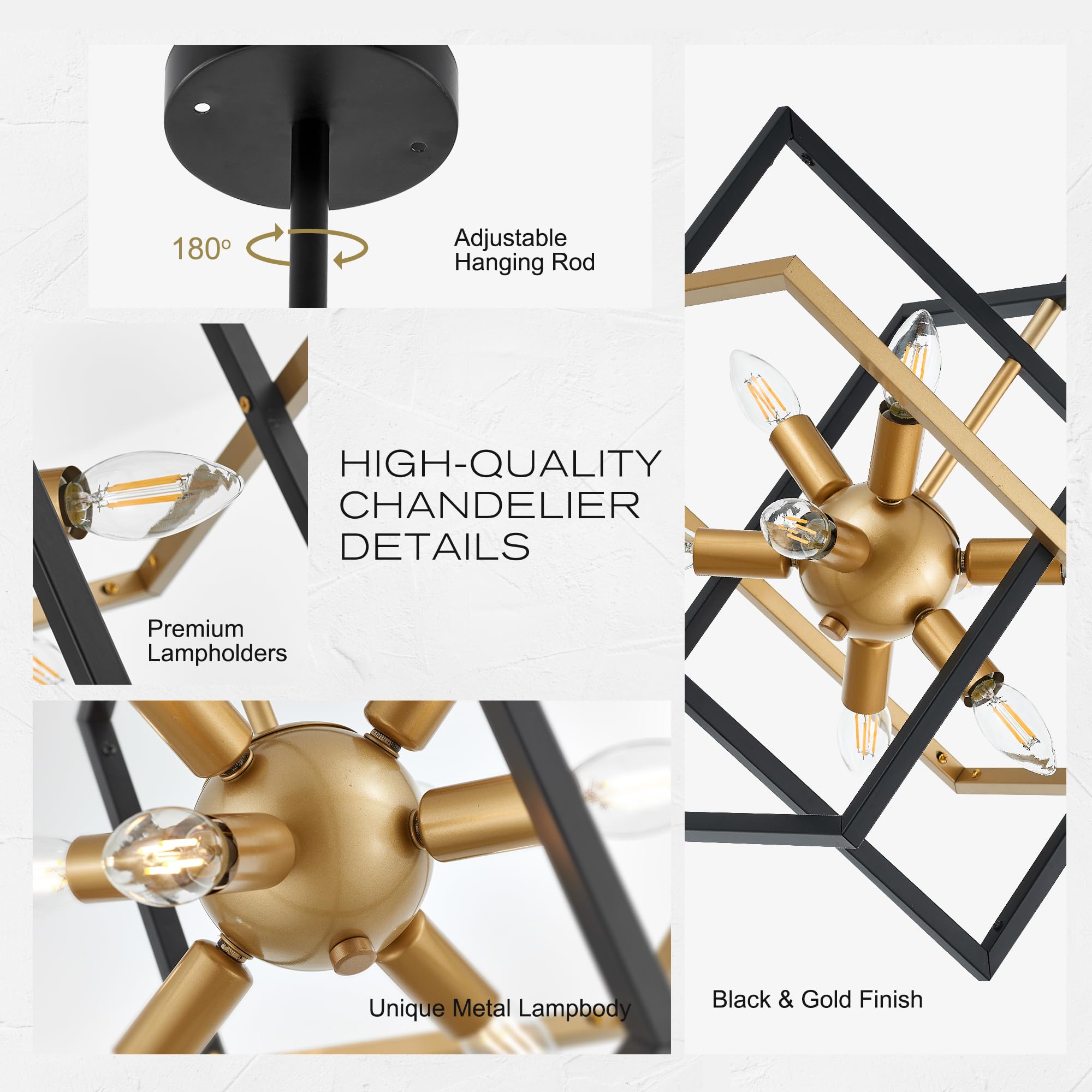 TACDANDM 8-Light Sputnik Chandelier, 18.9" Black Gold Metal Pendant Light for Entryway, Foyer, Living Room, Kitchen Island