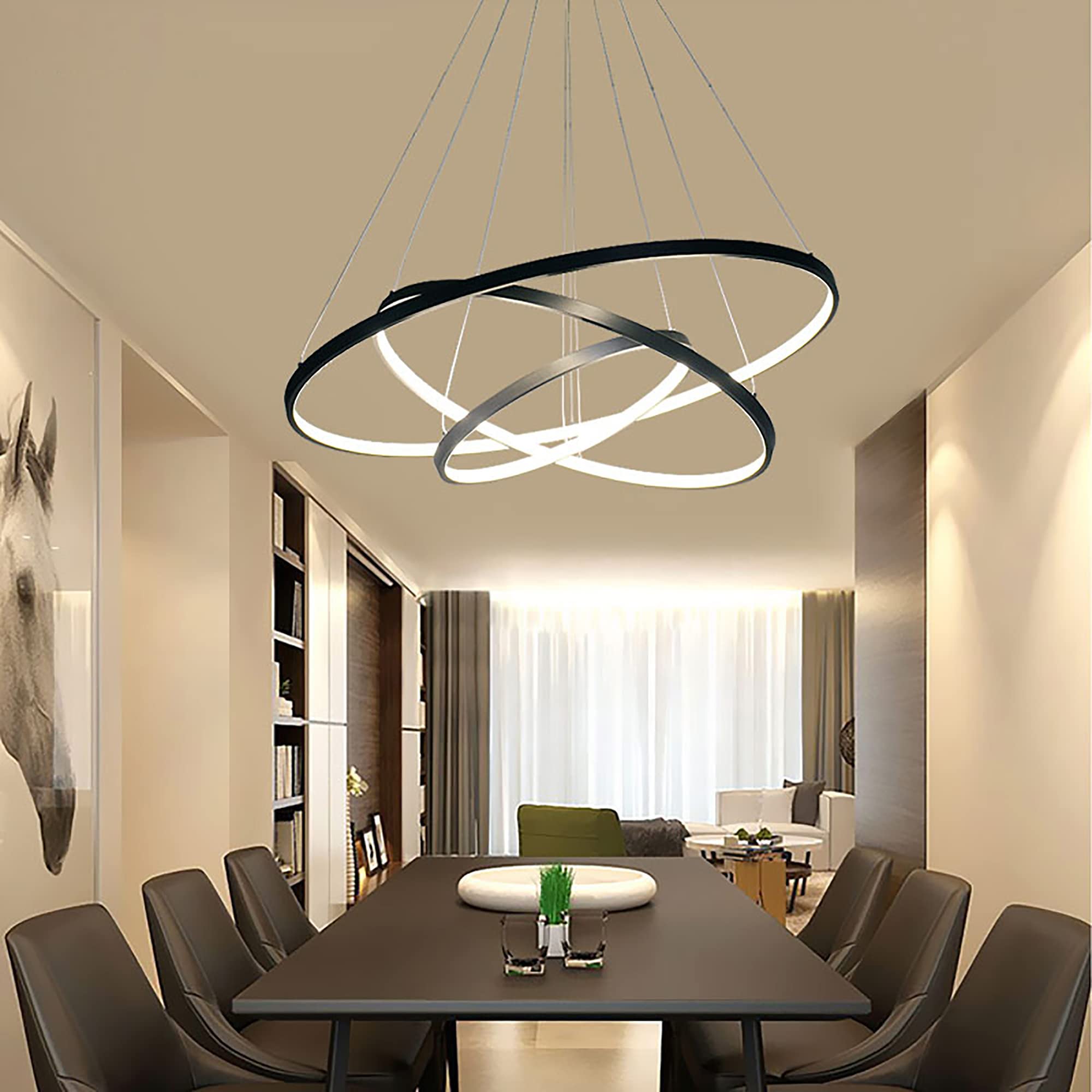 Lightinthebox Modern Led Pendant Light, 3 Ring Black Chandelier For Living Room & Office