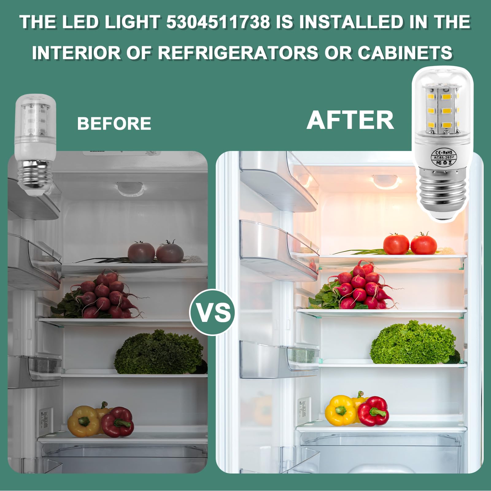 Ami Parts 2Pack 5304511738 Light Bulb Refrigerator 3.5W (110V-240V Warm Light) Led Kei D34L Replacement Light Bulb Refrigerator