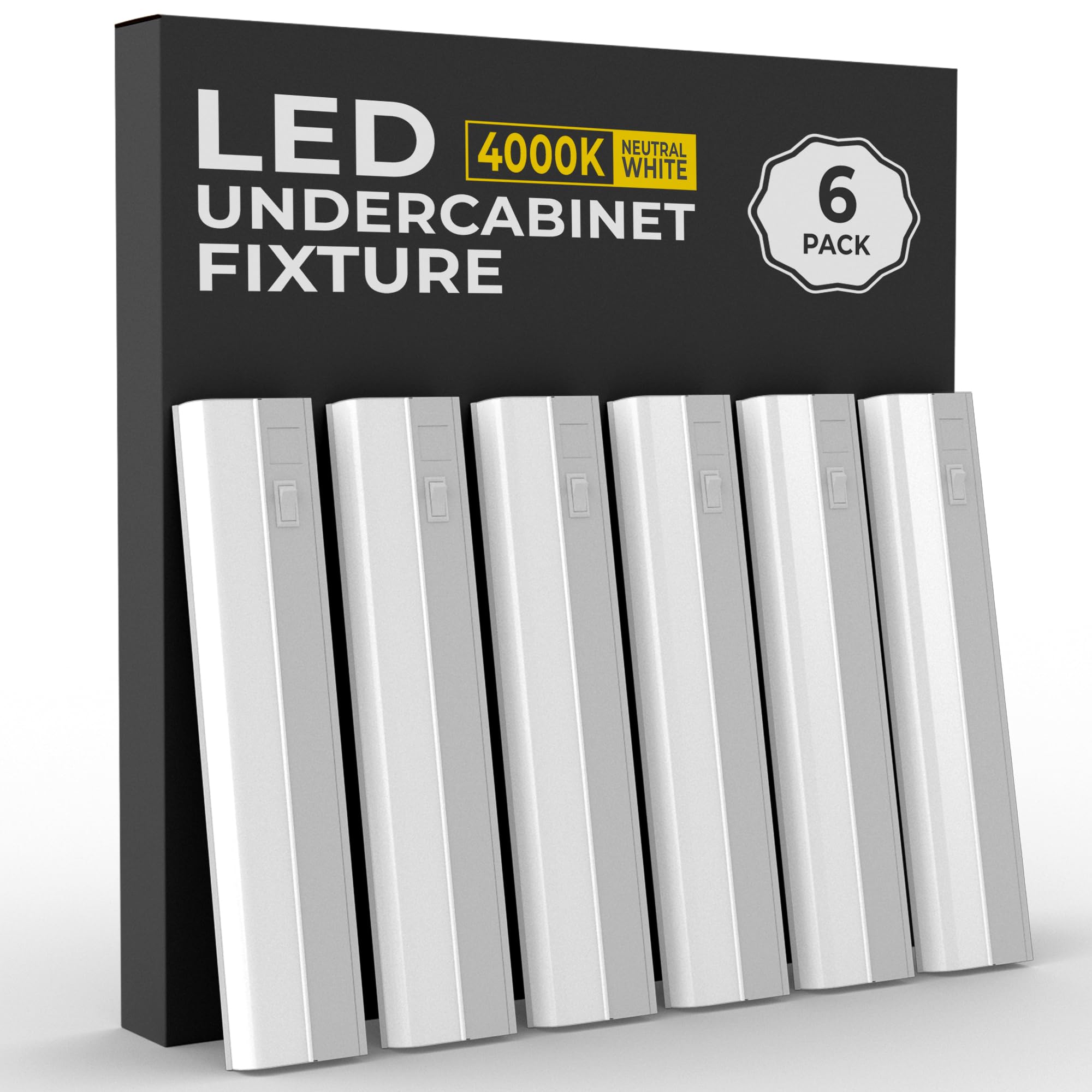 harrrrd 6 Pack Hardwired LED Under Cabinet Lighting, 16 Watt, 24in, Metal, Dimmable, 4000K Cool White