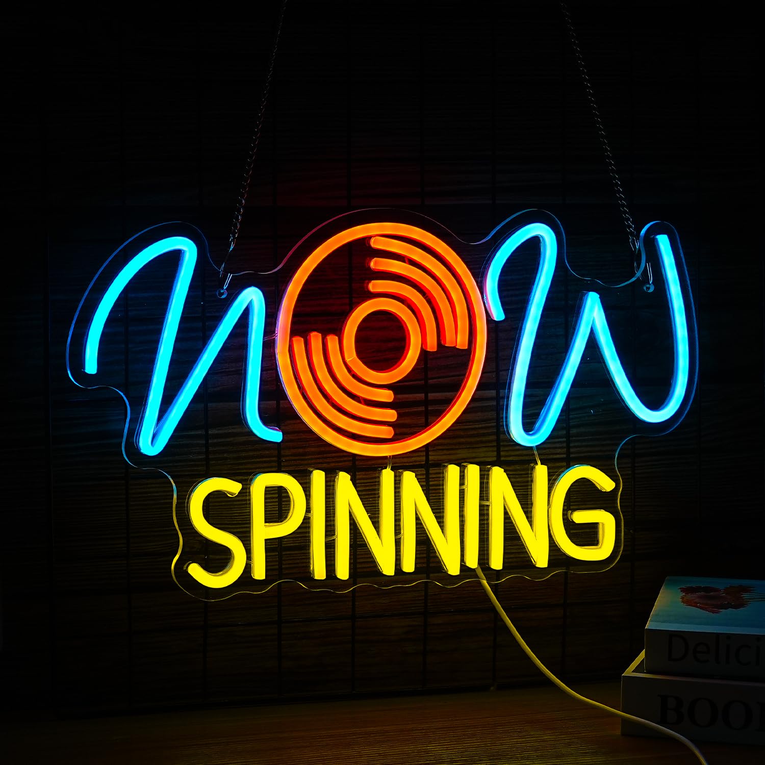LISIGNVE Neon Sign - Dimmable LED Music Light for Wall Decor, 16.7x19.8 Inch, Ice Blue Yellow Orange, Acrylic