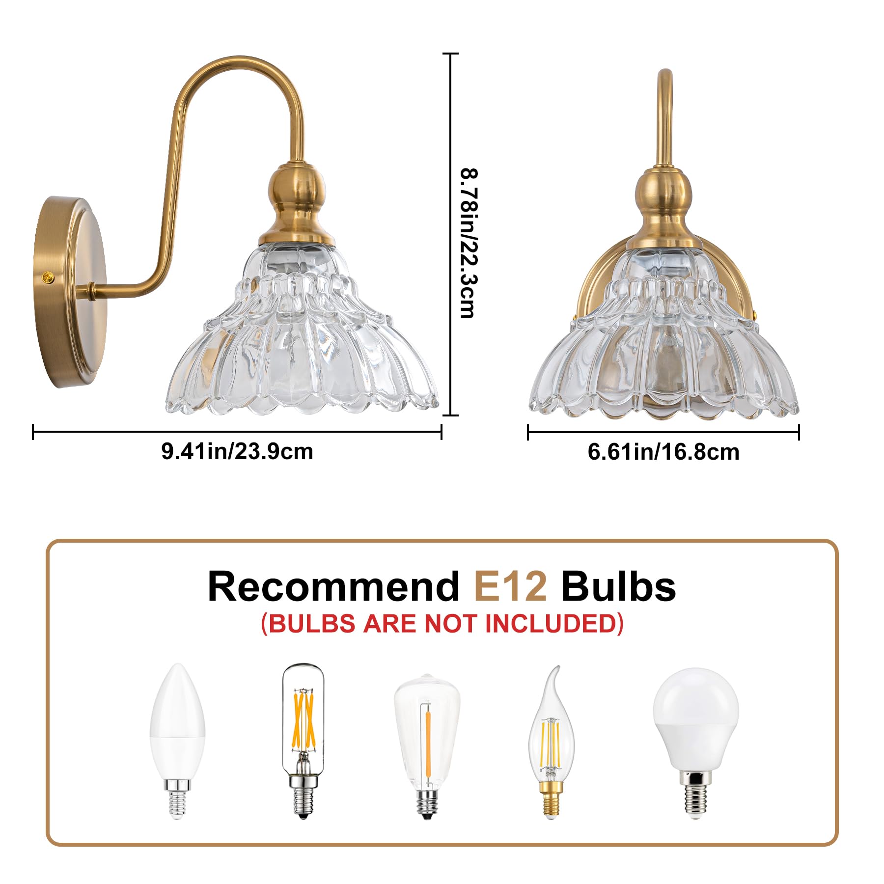 Brknit Vintage Bathroom Light Fixtures Over Mirror  1-Light Brass Wall Sconce Lighting With Flower Glass Shade  Farmhouse Vanity Lights For Bedroom Kitchen Living Room Hallway Light