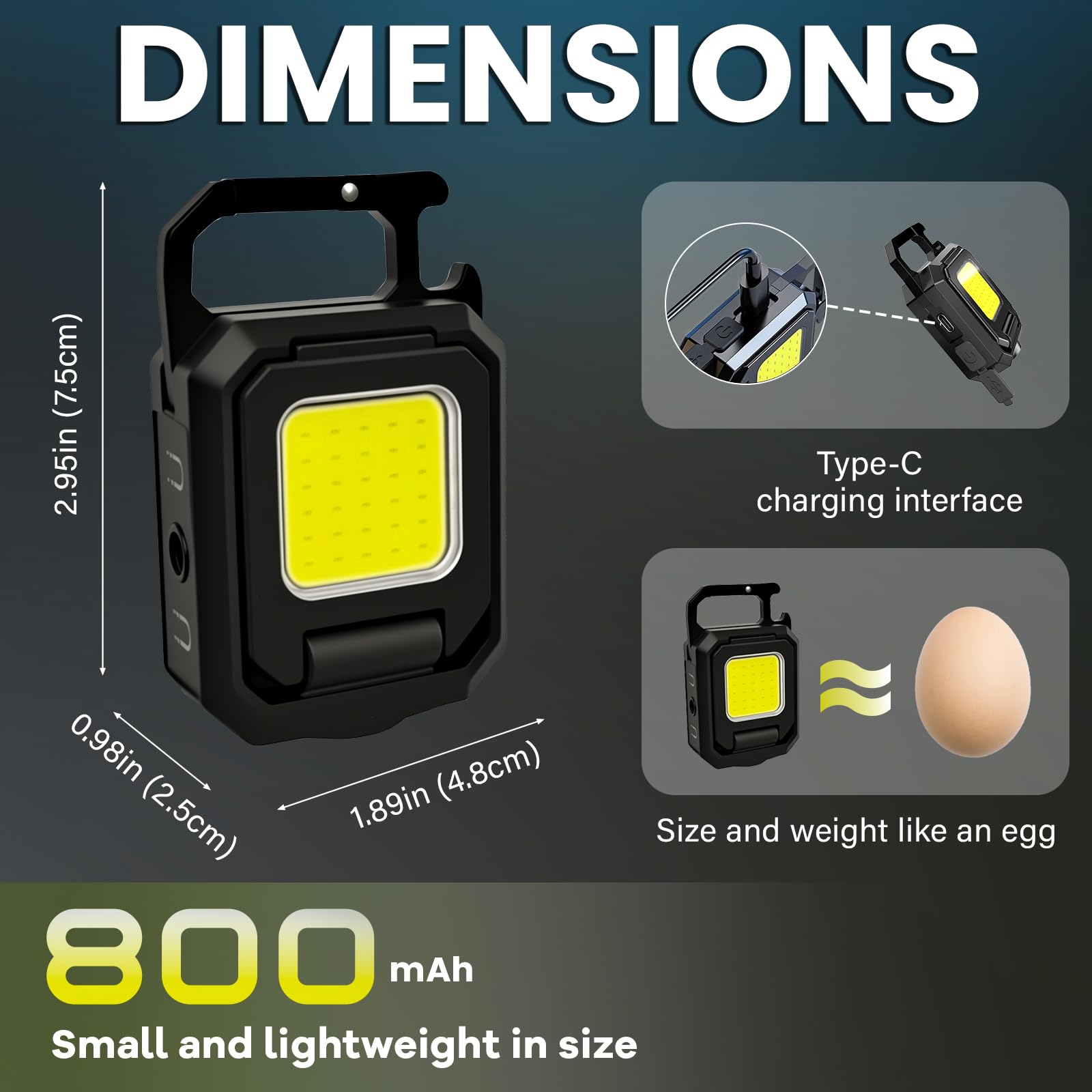 MAKDAK Cob Keychain Work Light EDC Flashlight, Rechargeable, Black, Model S16-2pc, with Bottle Opener for Camping and Emergency Use