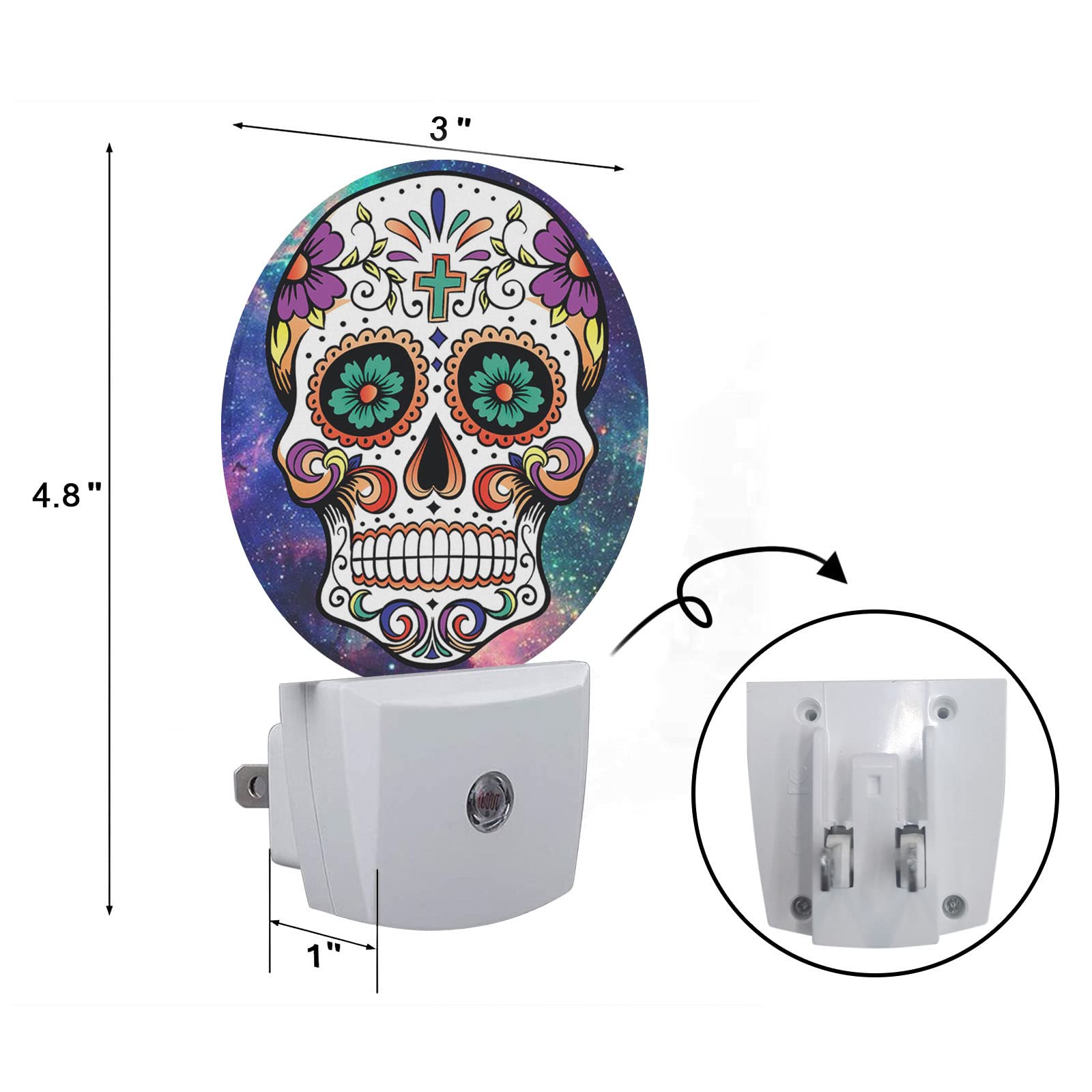 Axayaz Skull Dusk To Dawn Round Night Light Galaxy Nebula Cool Floral Sugar Skull Skeleton Head Halloween Day Of The Dead Auto Sensor Lamp Home Indoor Stairway Kitchen Corridor