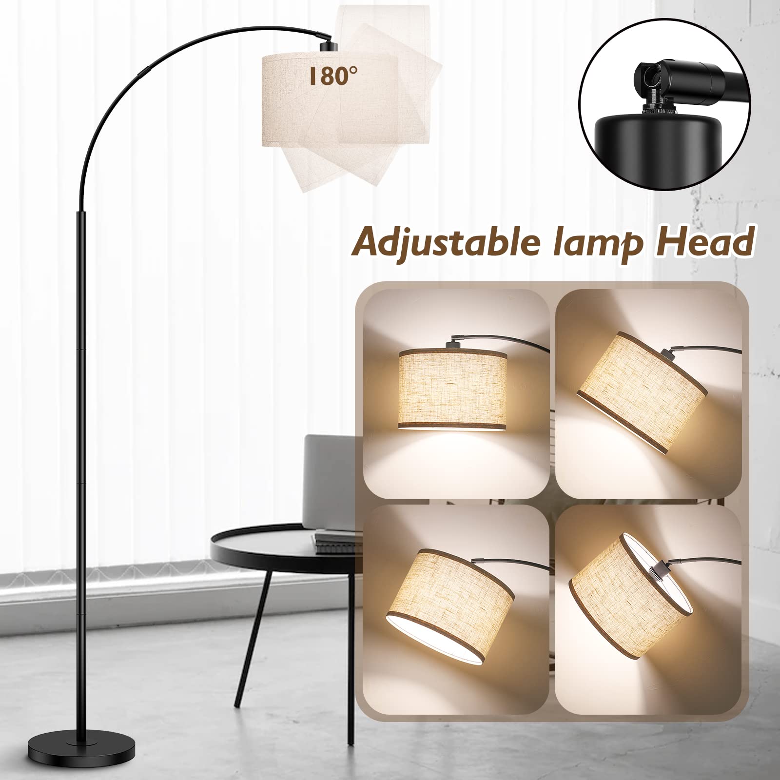 Arc Floor Lamps For Living Room, Modern Remote Control Standing Lamp With Stepless Dimmable, Black Tall Floor Lamp,Over Couch Ar