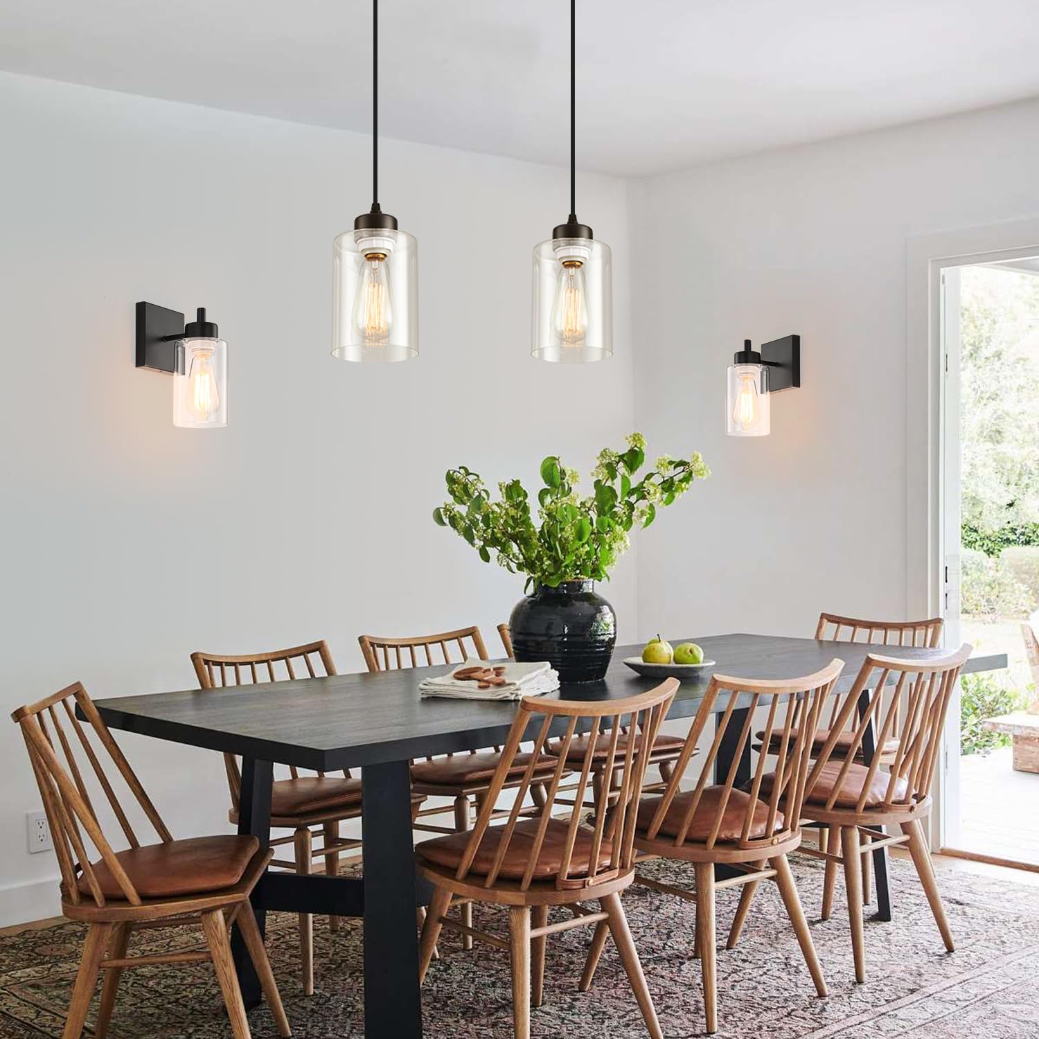 CAFULAM Modern Black Farmhouse Pendant Light, Glass Shade, Adjustable, 1 Pack, Model 22
