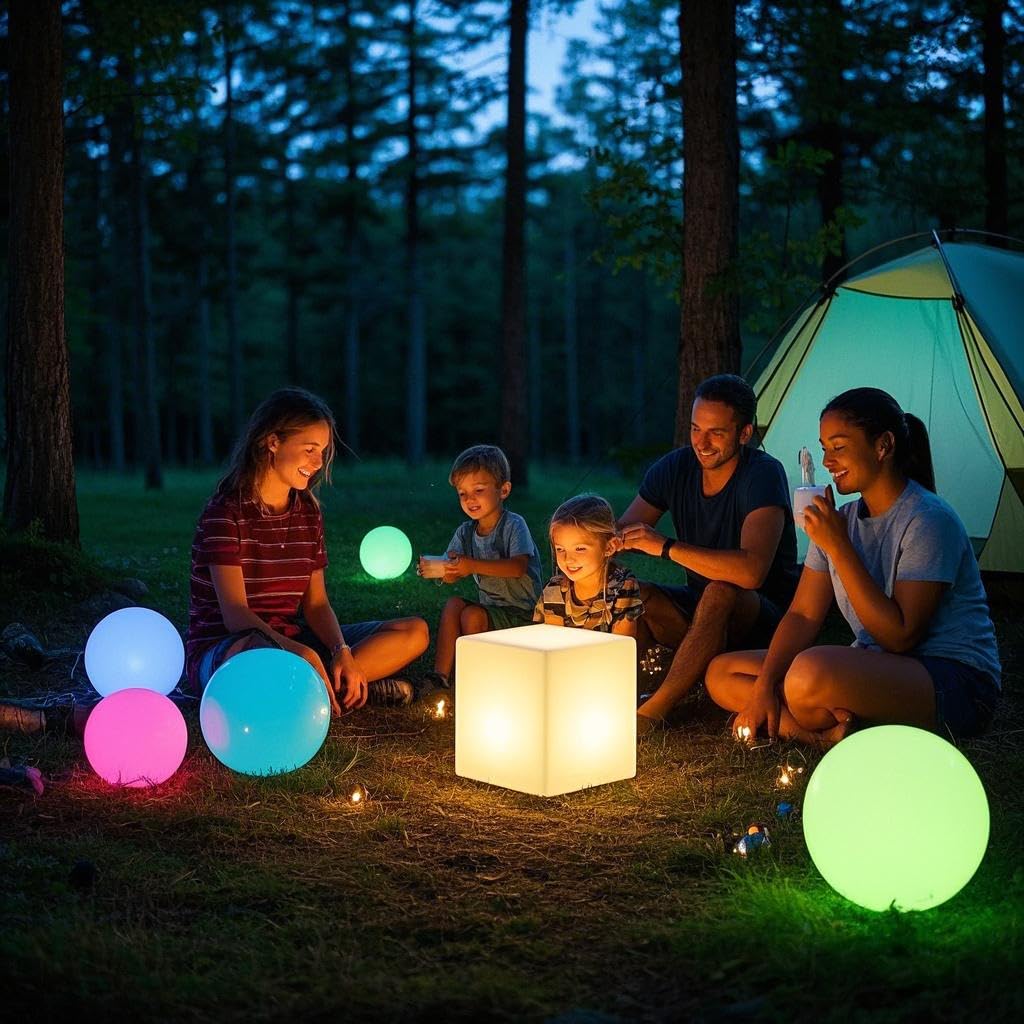 Mr.Go LED Light Cube Stool, 12-inch Rechargeable Mood Lamp, Remote Control, Polyethylene, Decorative Lighting for Home and Kids