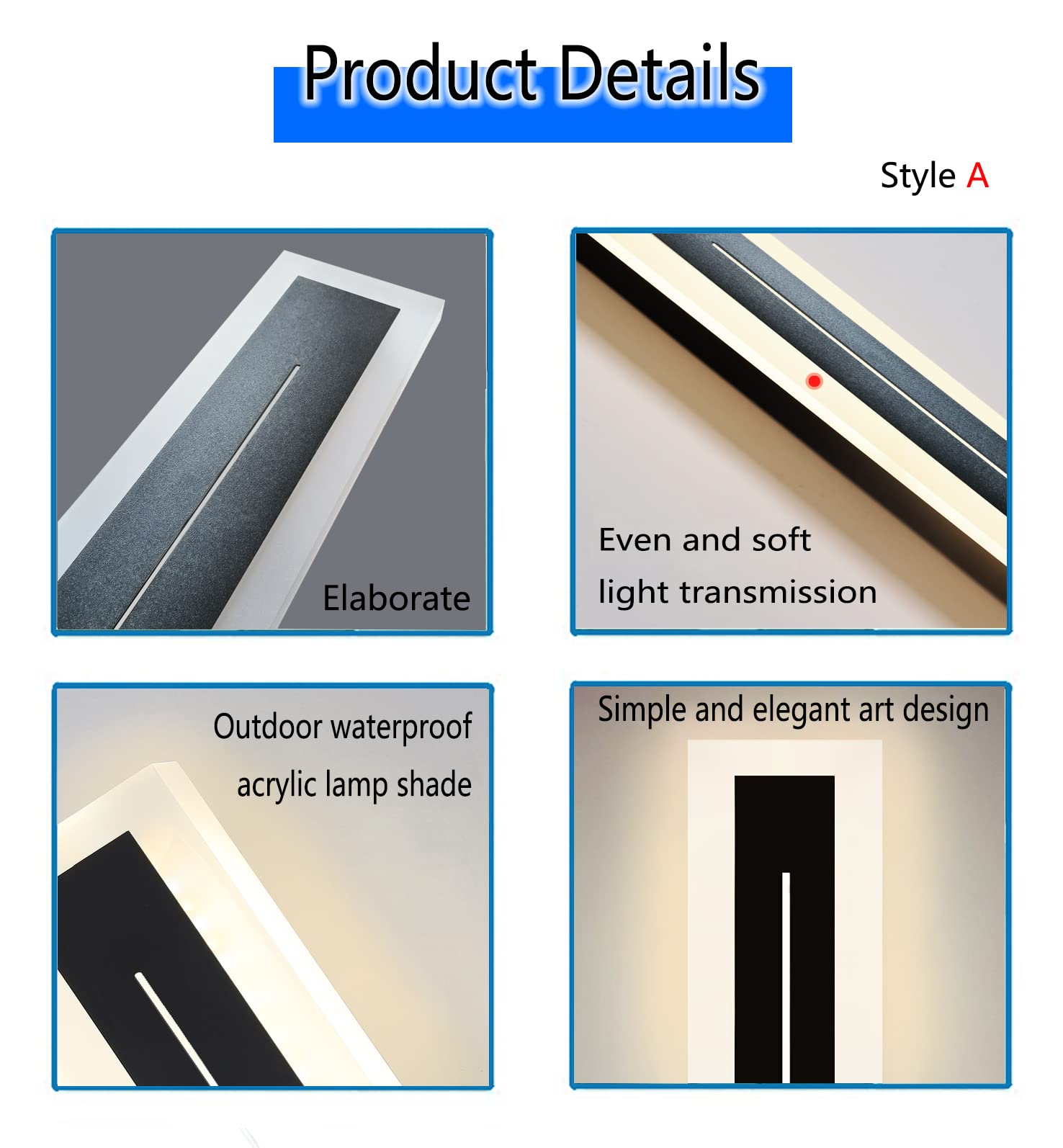 Wahomere Modern Outdoor Wall Sconce - 59 in Long LED Linear Wall Lamp Porch Light for Front Porch and Patio - Modern Black Wall