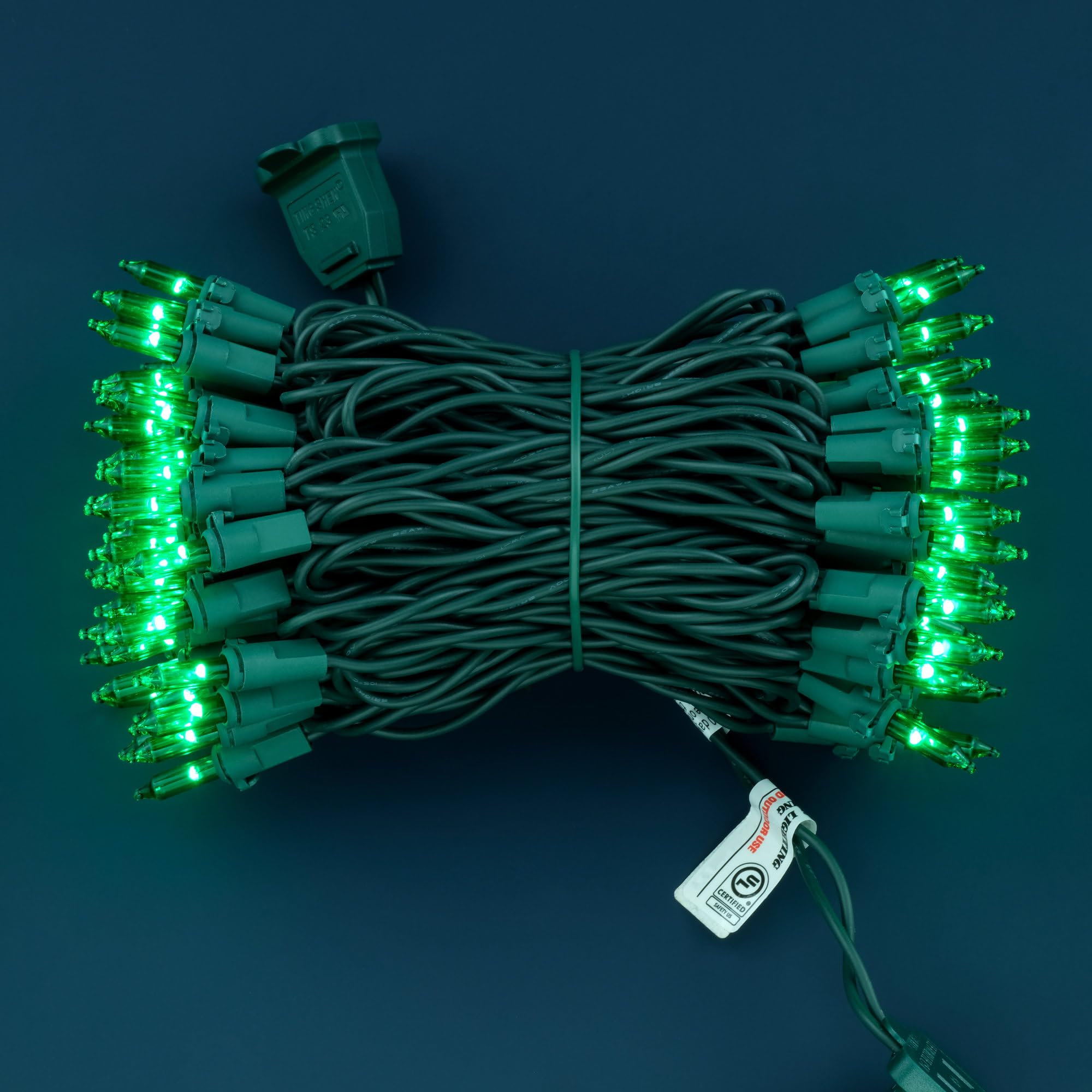 YULETIME 100 Count Mini String Lights, 33ft Green Wire, UL Certified, Incandescent-Like LED, Green Color