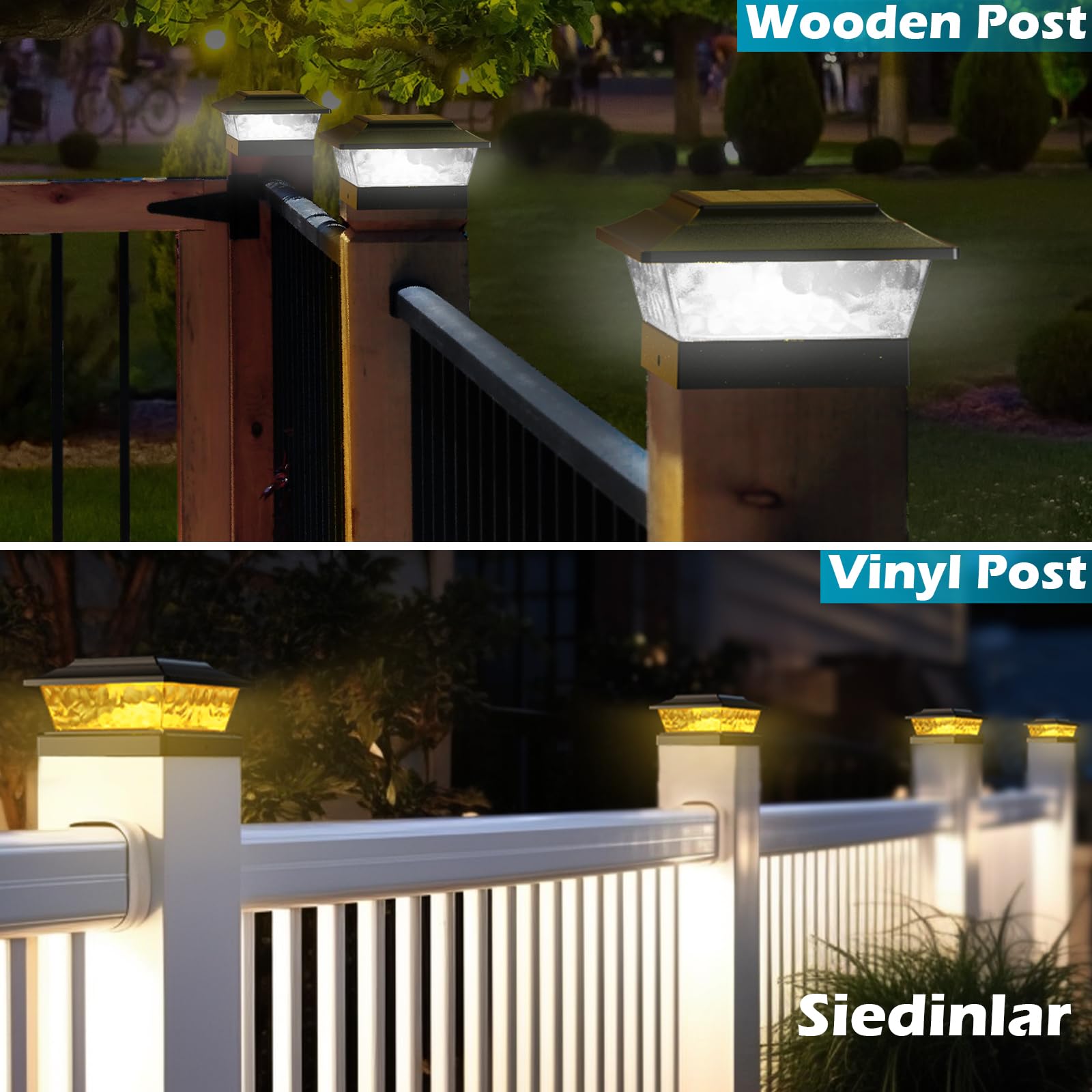 Siedinlar Solar Post Lights Outdoor 12 Leds 4 Modes Post Cap Light For 4X4 5X5 6X6 Wooden Vinyl Fence Deck Posts Patio Garden De