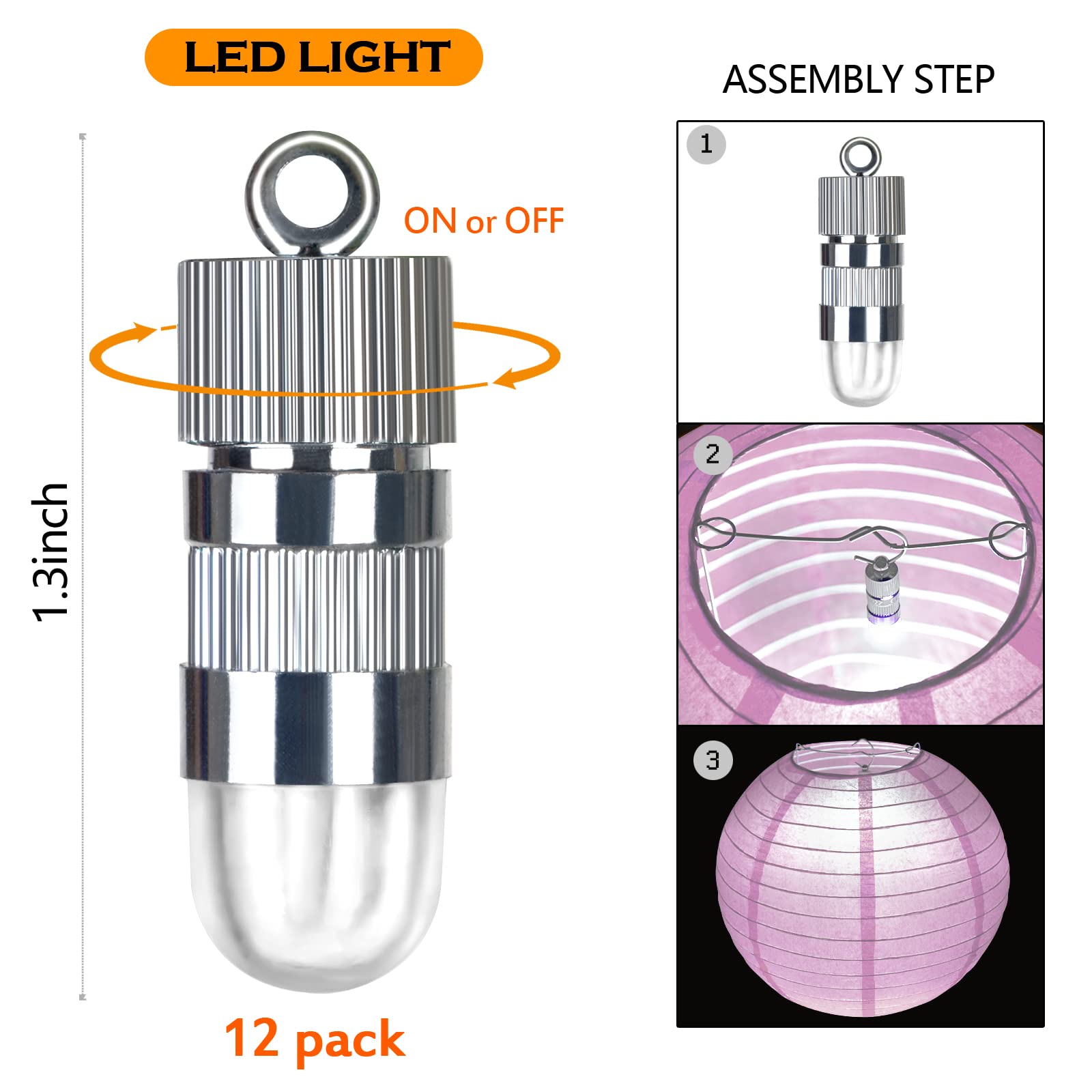 12Pcs Pink Paper Lanterns With 12Pcs White Led Lights, 6&quot; 8&quot; 10&quot; 12&quot; Round Hanging Chinese/Japanese Ball Lantern For Valentine'S Day Easter Wedding