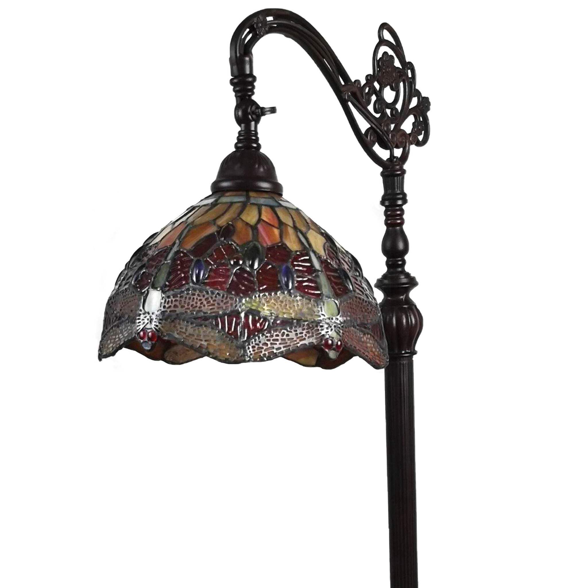 HomeRoots Traditional Floor Lamp with Stained Glass Dome Shade, Brown, 61 x 10 x 10 in, Metal Construction