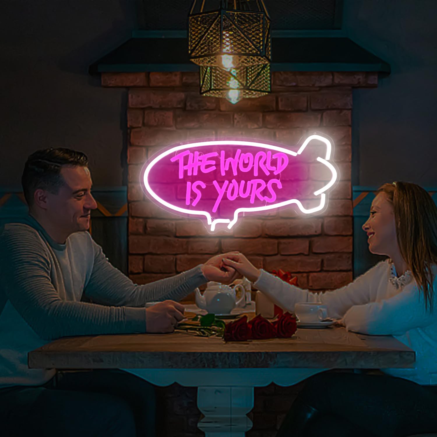 The World Is Yours Neon Signs for Wall Decor Dimmable Airship Led Neon Signs Light Up Signs for Bedroom Wedding Neon Lights Sign