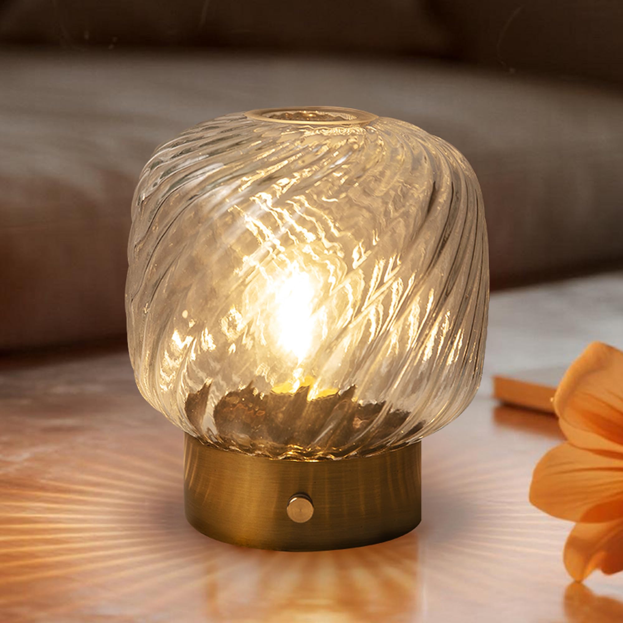 LUSHARBOR Battery Operated Table Lamp with Timer  Stepless Dimming Small Bedside Lamp Battery Powered Cordless Lamp for Home Decor Entryway/Living Room/Coffee Table/Shelf Transparent