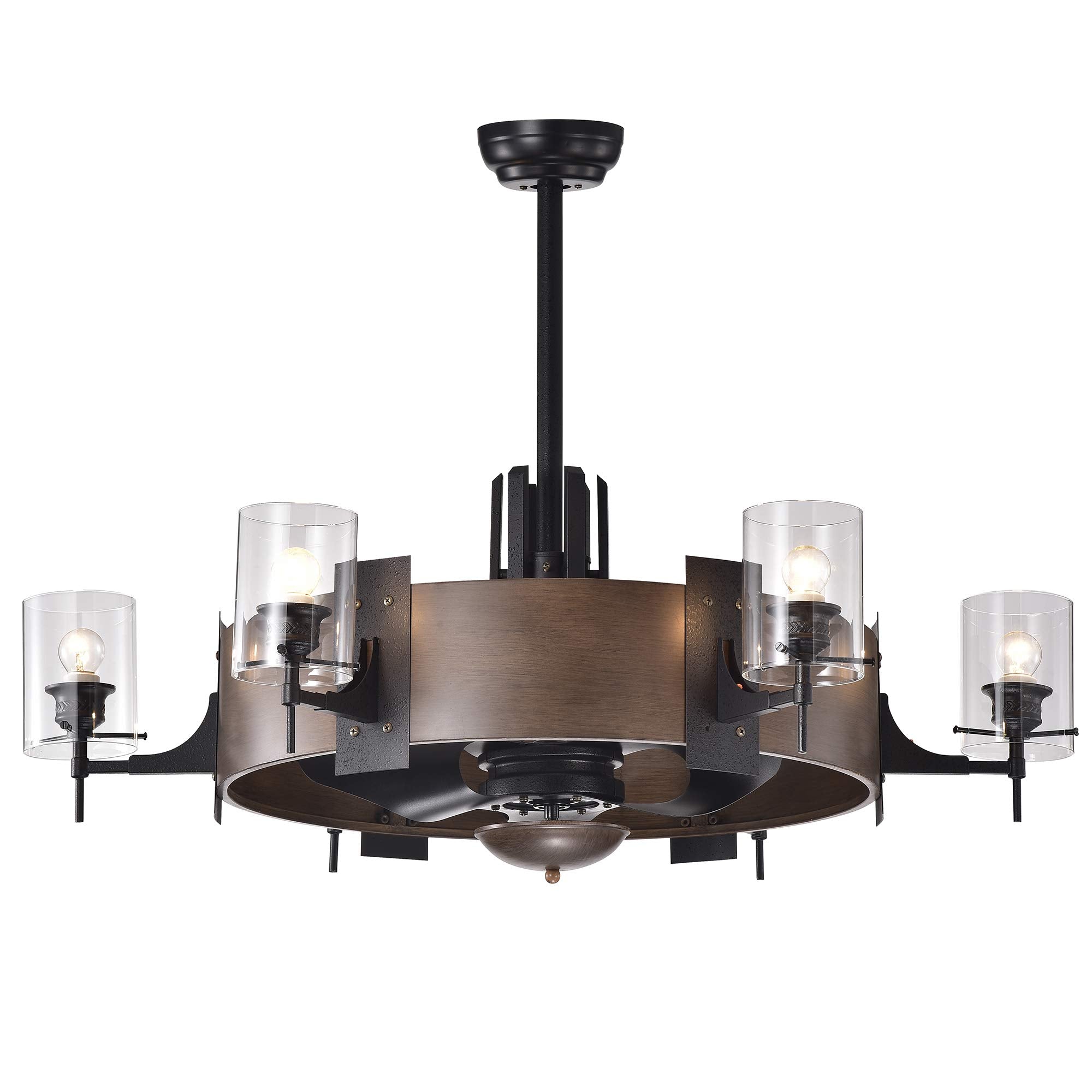 Warehouse Of Tiffany 35&quot; Faux-Wood Ceiling Fan With Remote & Light Kit, Brown