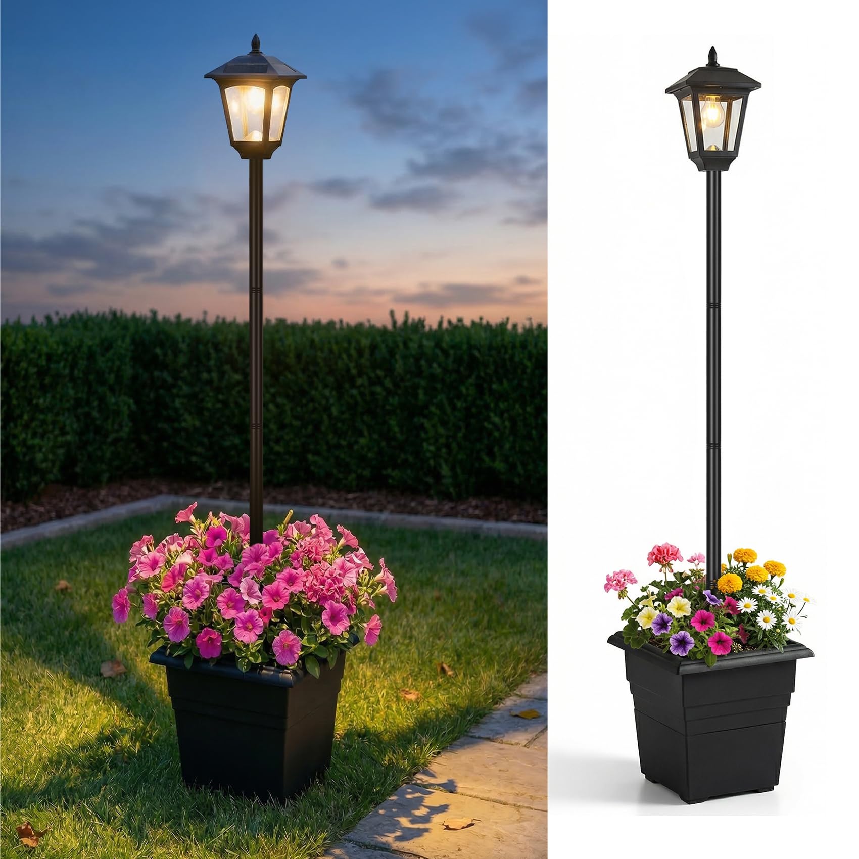 PASAMIC 72 Solar Lamp Post with Planter, Waterproof Solar Outdoor Light for Backyard, Garden & Patio, Outdoor Post Light for Pat