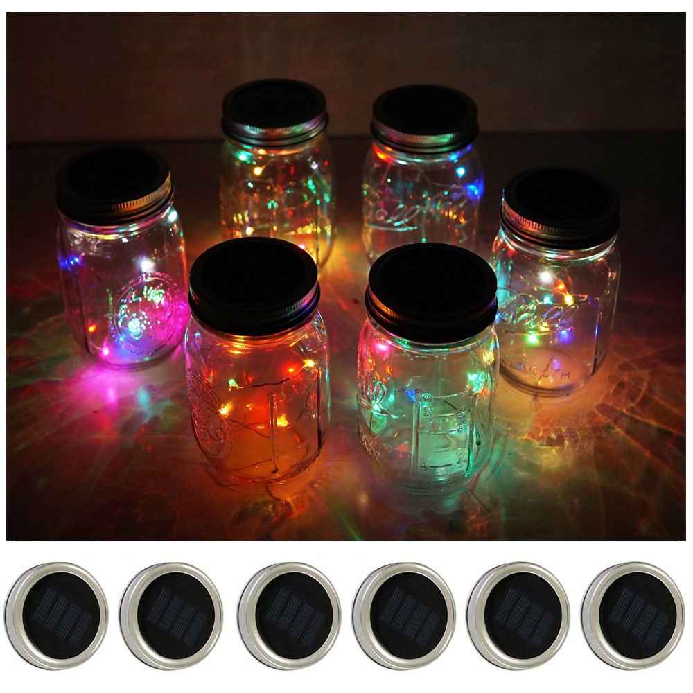 Decorman Solar Mason Jar Lid Lights, 6 Pack 10 Led Waterproof String Fairy Star Firefly Jar Lids Lights For Patio Garden Yard La