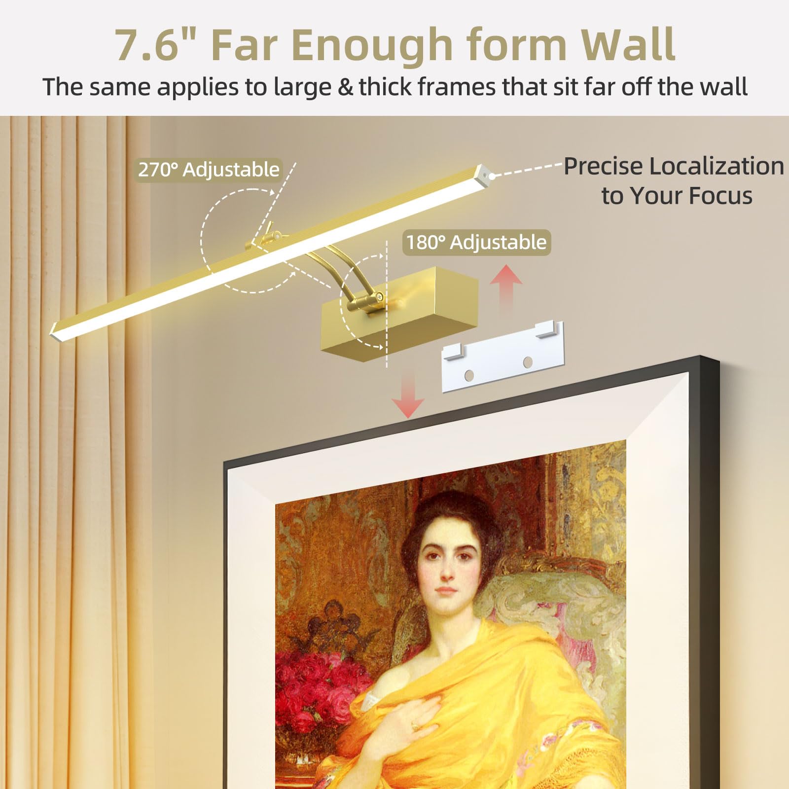 4Pack Rechargeable Picture Light, 5200Mah Brass Battery Operated Picture Lights For Wall With Remote Control, 300Lm 3000K Warm W