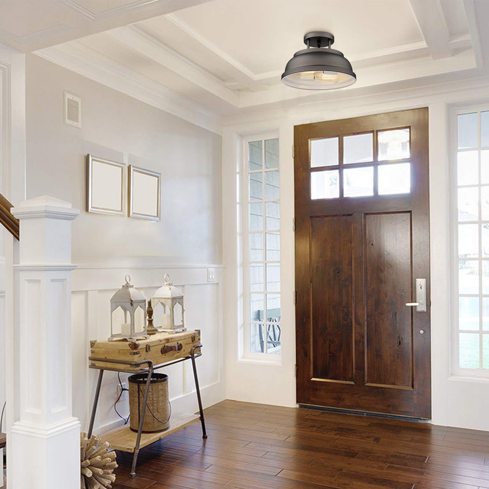 zeyu Farmhouse Semi-Flush Mount Ceiling Light, 2-Light, 12 Inch, Oil Rubbed Bronze, Model ZY29-F ORB