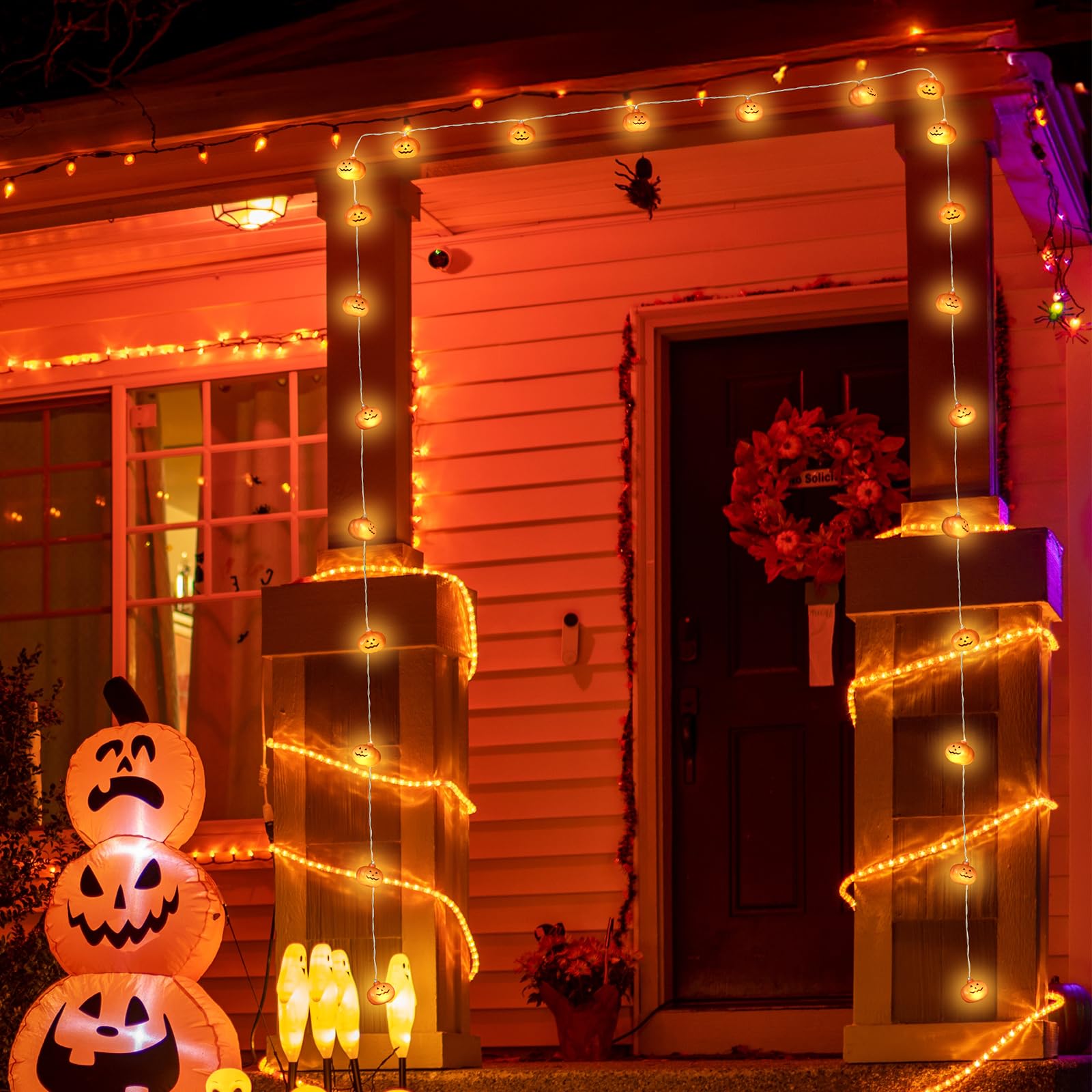 Halloween Decoration, 10Ft 20 Led Pumpkin String Lights, Battery Operated 2 Mode Steady/Flickering Waterproof Halloween Lights F