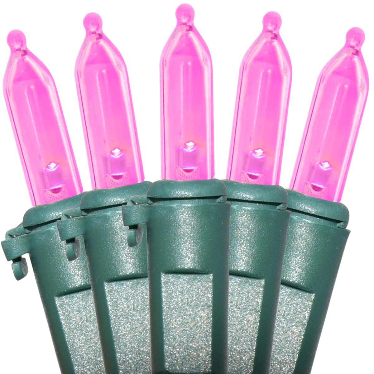 Holiday Essence - Pink LED Christmas String 100 Mini Fairy Lights Set, Green Wire 26.9 Ft Traditional Valentines Easter Holiday 
