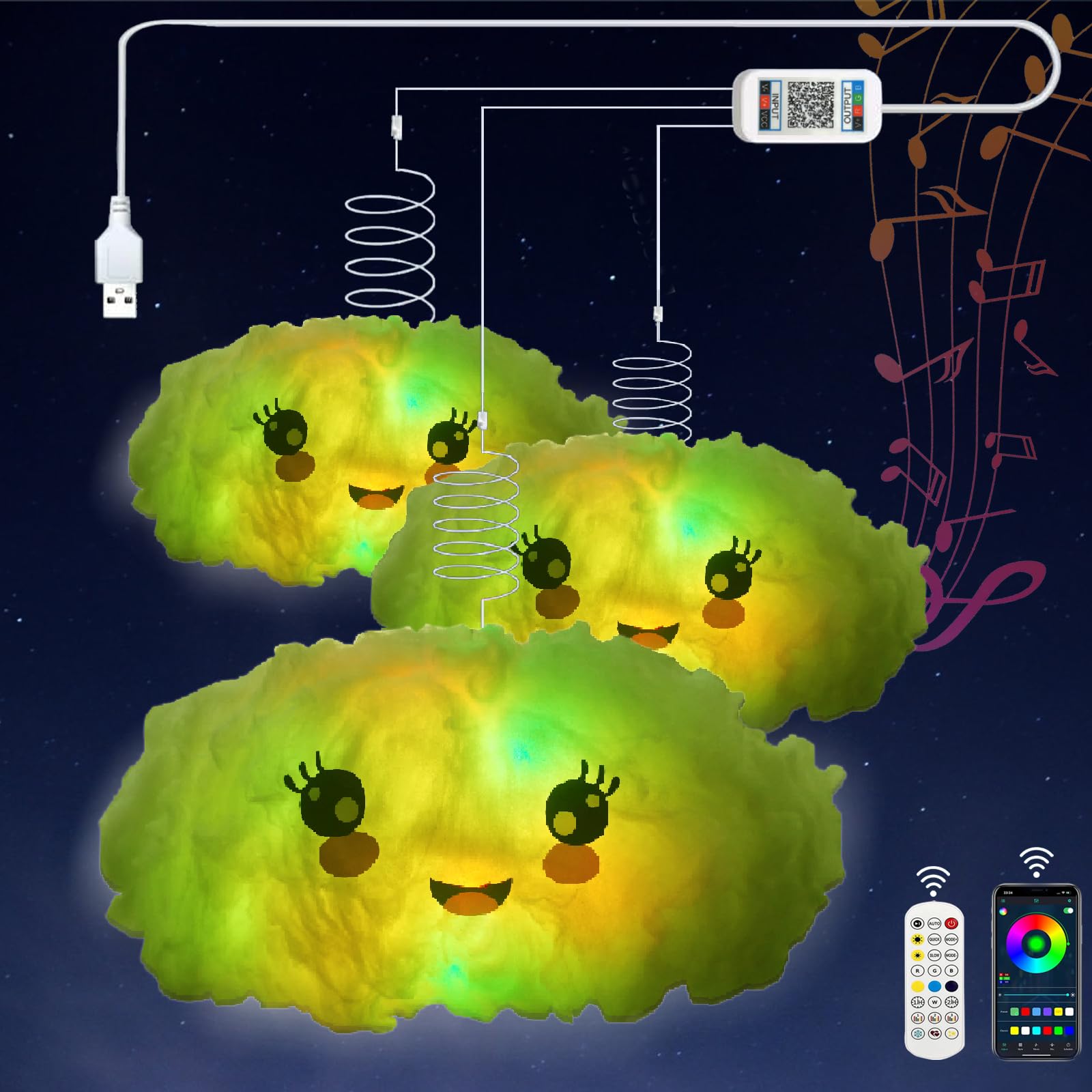 TBMJTTF 3D Floating Cloud Lamp Smart APP and Remote Control, Fluffy Cloud Night Light Hanging RGB Lights for Ceiling Music Sync,