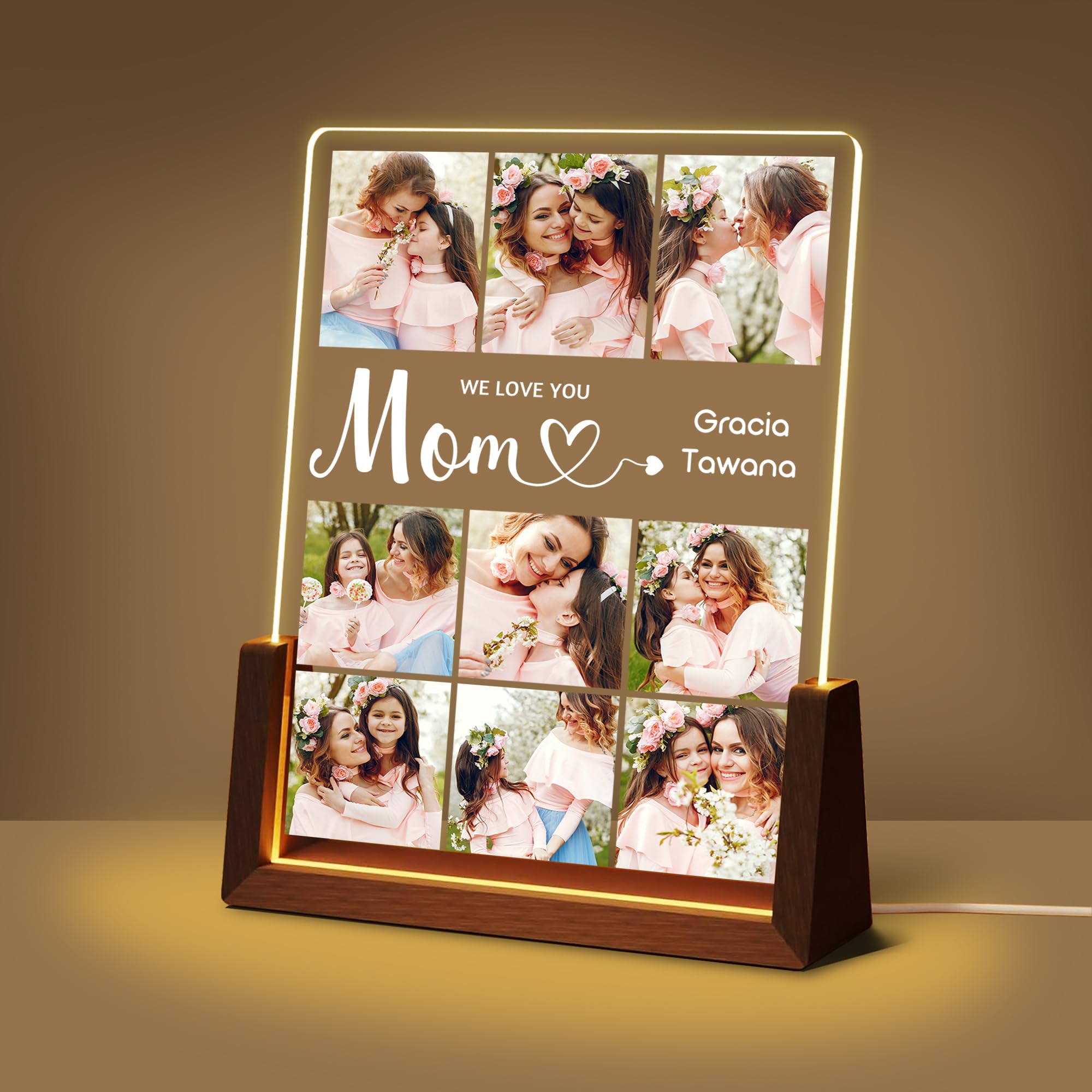 Maiwell Personalized Mothers Day Birthday Gifts For Mom Grandma Wife  Custom Mom Gifts From Daughter Son Husband  Light Up Picture Frame Acrylic Night Light With Photo Name Christmas Gift For Women
