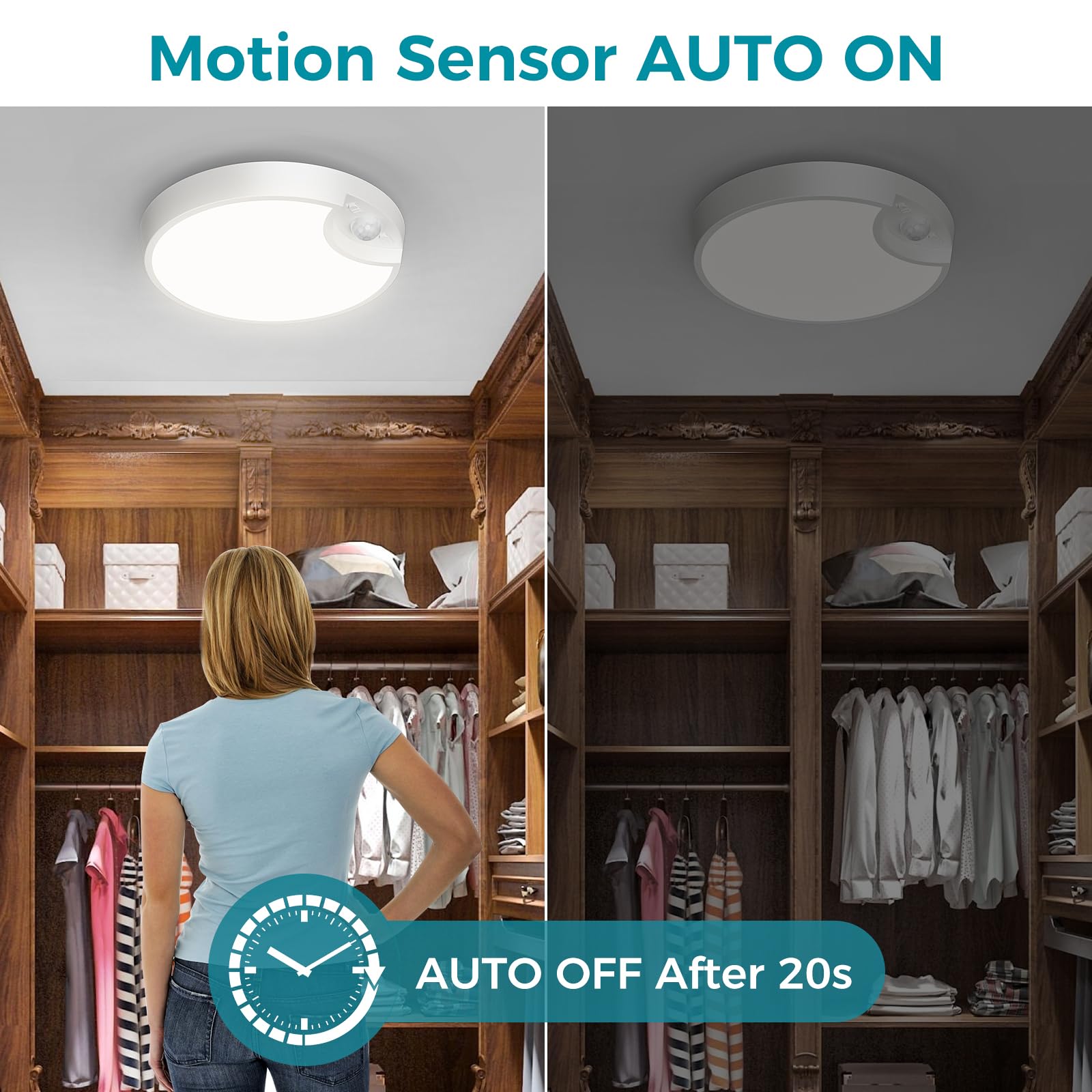 Funlenry 2 Pack Rechargeable Motion Sensor Ceiling Light With Remote - 7.5Inch Battery Powered Ceiling Light For Closets, Shower