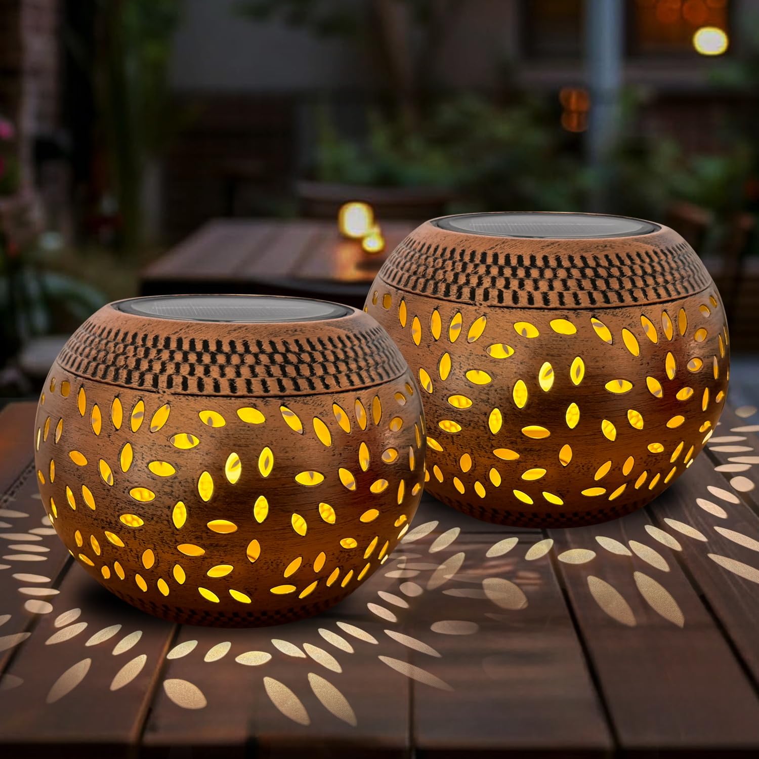 OMRAYTU 2 Pack Solar Table Lanterns Outdoor Waterproof LED Lights Bronze, Solar Powered Decorative Lantern for Indoor Desk Bedro