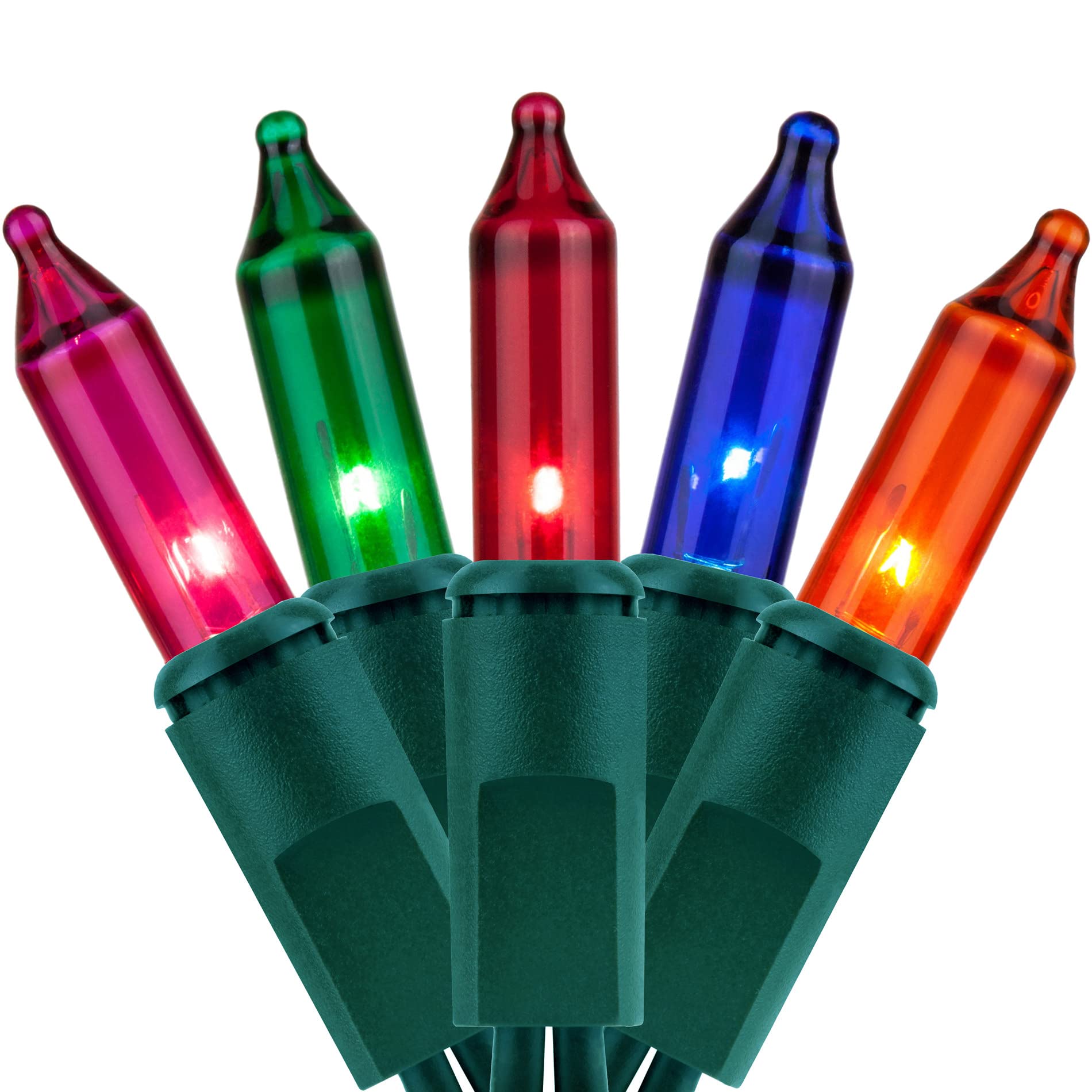 YULETIME 200 Multicolor Christmas Lights, 2 Strands 21 ft, 100 Count, UL Certified, Incandescent, Green Wire