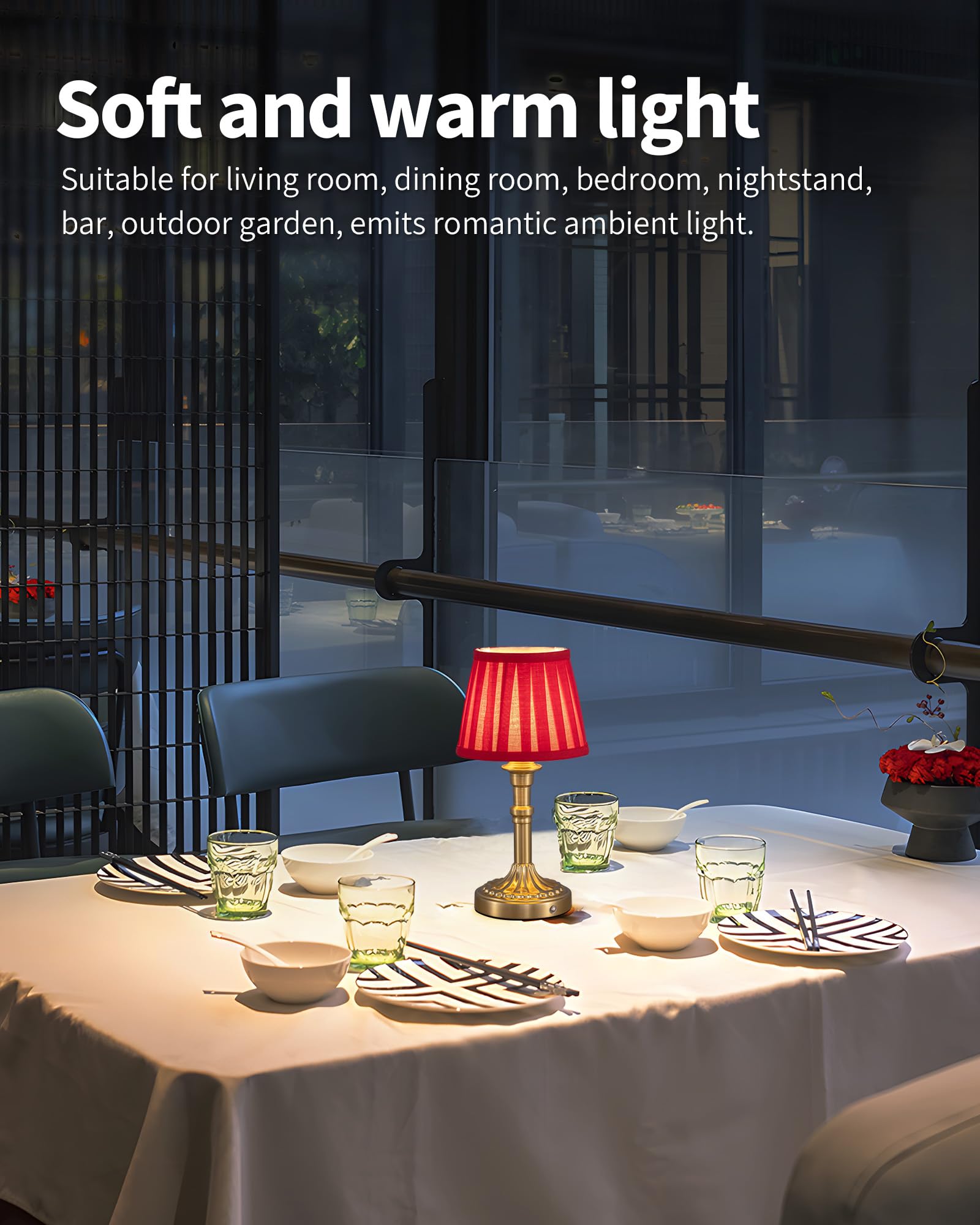 Kdg Cordless Portables Table Lamp Set Of 2, Led Fabric Shade Small Desk Lamps, 5000Mah Battery Powered Lighting, 2700K Stepless Dimmable Light For Living Room, Dining Room, Bedroom (Bronze+Red)