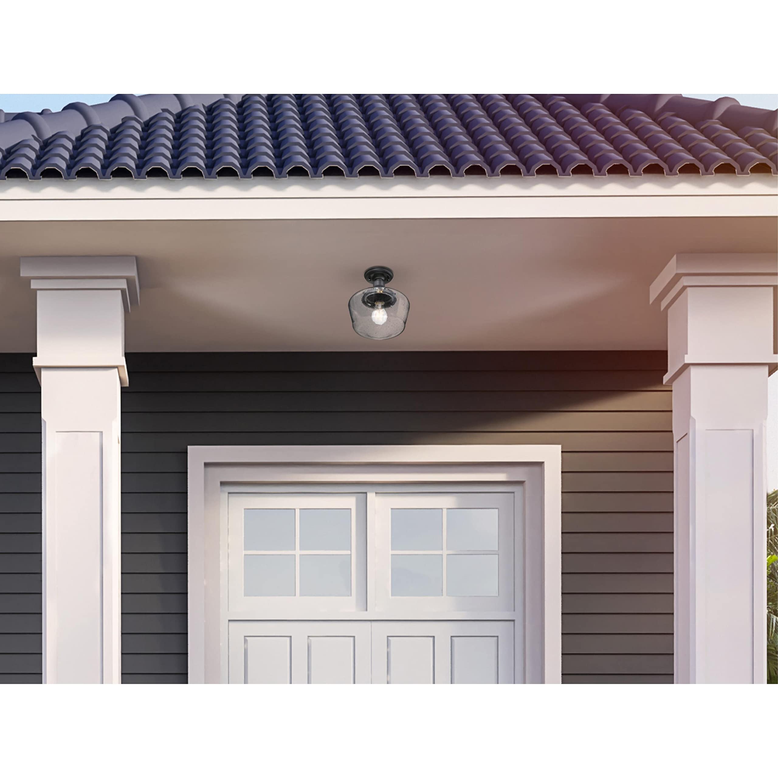 Westinghouse 6120900 Scholar Vintage-Style One Light Semi-Flush Ceiling Fixture, Textured Black Finish, Clear Seeded Glass