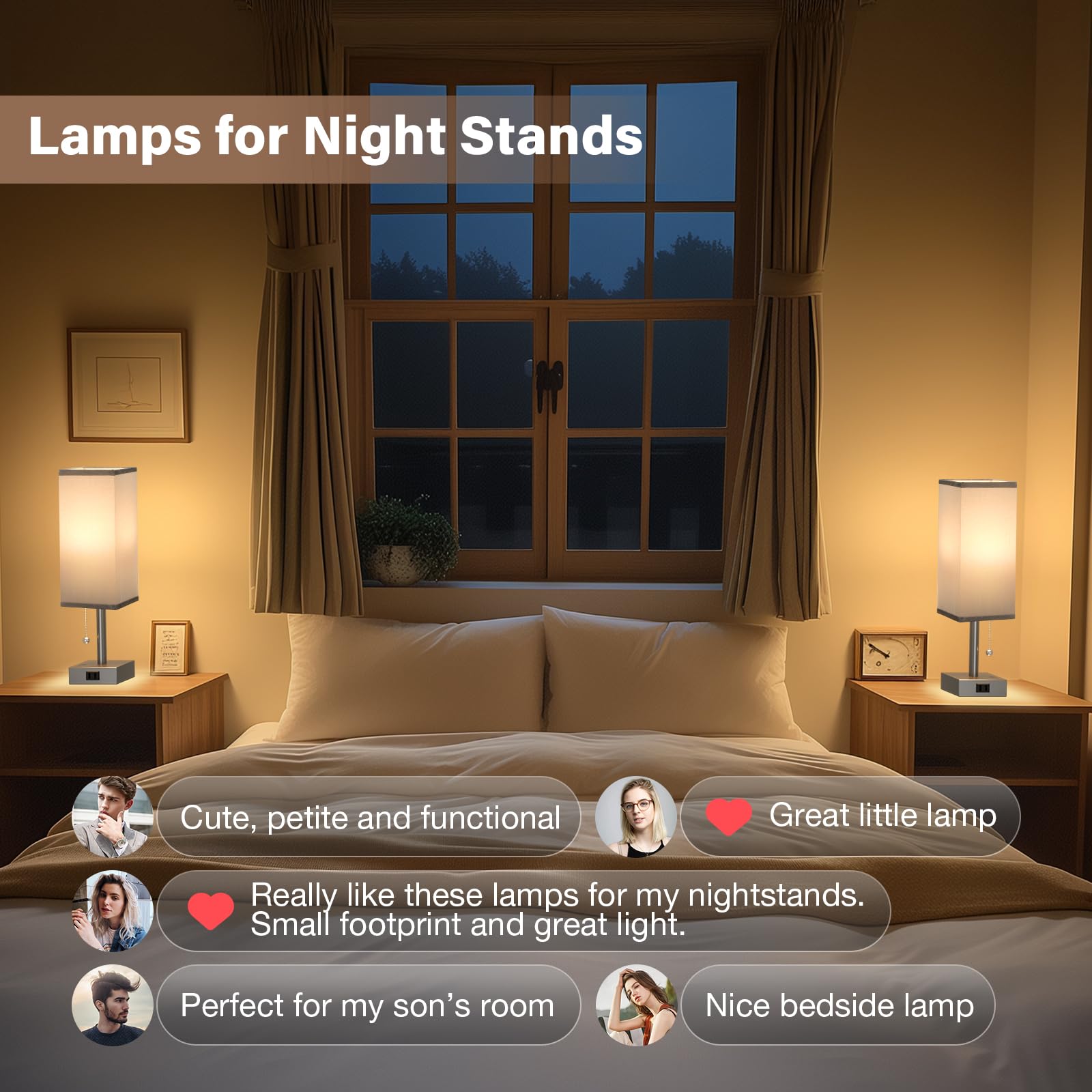 Fenmzee Grey Bedside Table Lamps For Bedroom Set Of 2 - Small Rectangular Nightstand Lamp With Ac Outlet Charging Port, 3 Color