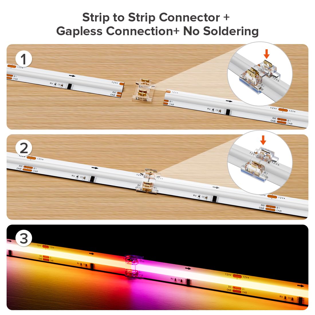 Btf-Lighting Fcob Cob 3Pin 10Mm Solderless Connector Kit 4Pcs Strip To Strip 5 Pairs L-Shaped/Corner Connector For 3Pin Spi Cob