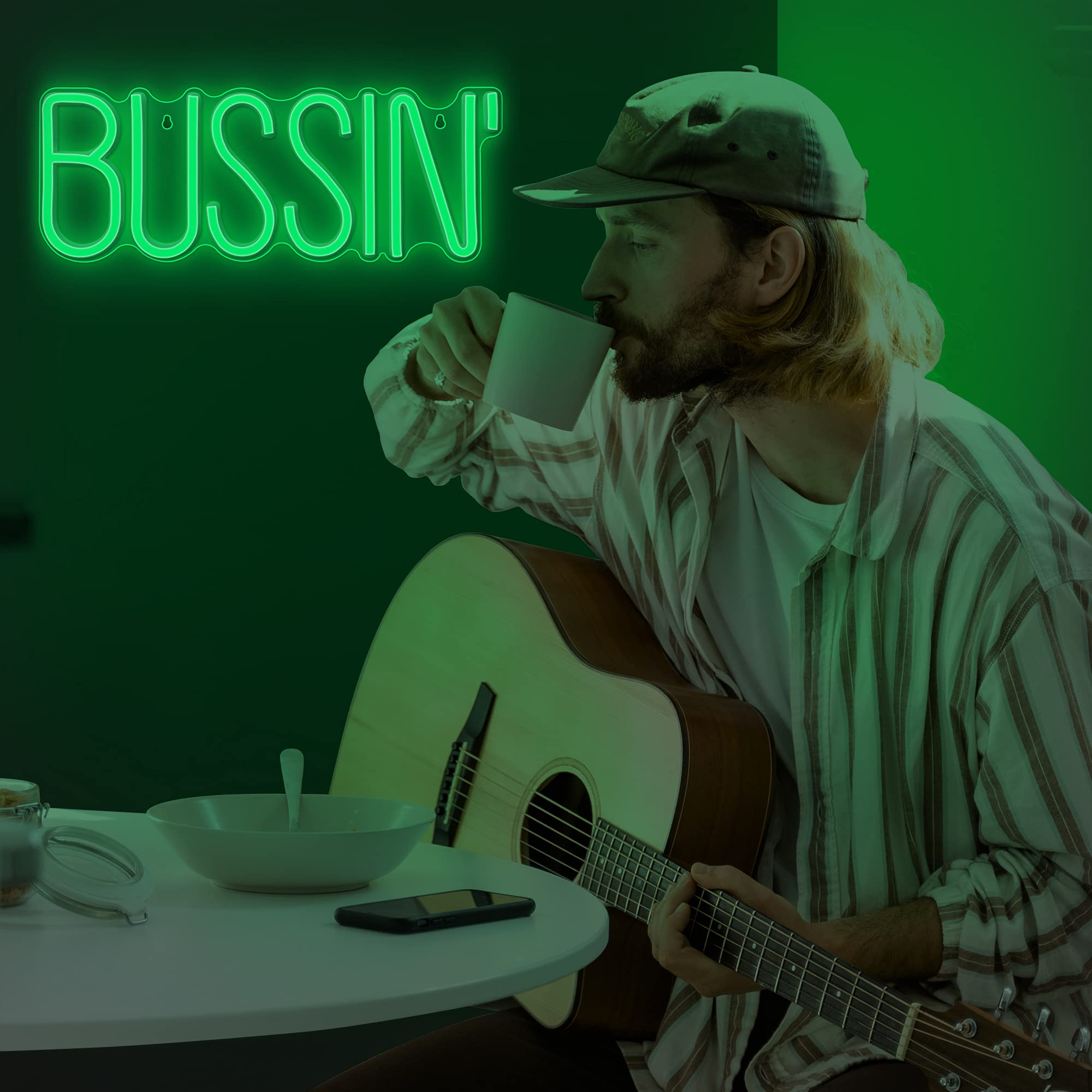 Lumoonosity Bussin Neon Sign - Green Led Light For Gamers/Streamers - 16.9 X 6.5 Inches - On/Off Switch - Trendy Wall Decor
