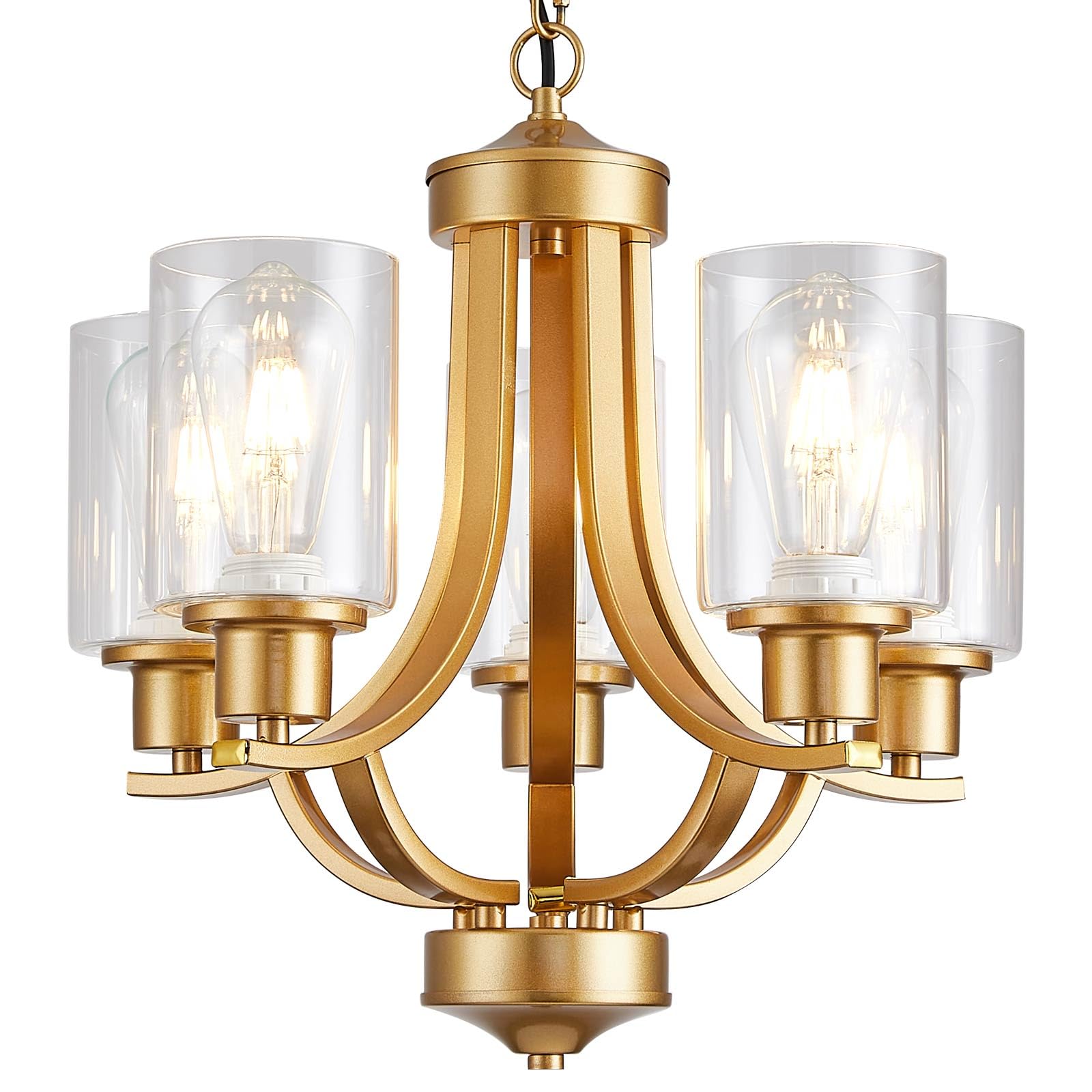 TELAFLY 5-Light Dining Room Chandelier,Modern Small Chandeliers Gold Rustic Metal Farmhouse High Ceiling Pendant Light Fixtures 