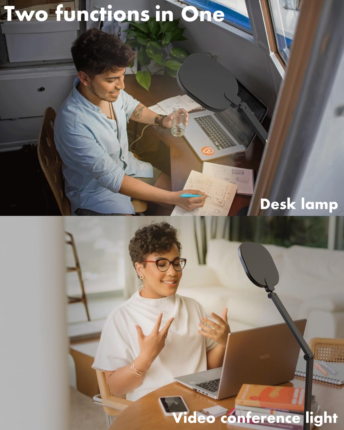 Litones Led Desk Lamp For Home Office, 15W Computer Zoom Lighting With Swing Arm, Memory & Timer Function, Dimmable Desktop Ring
