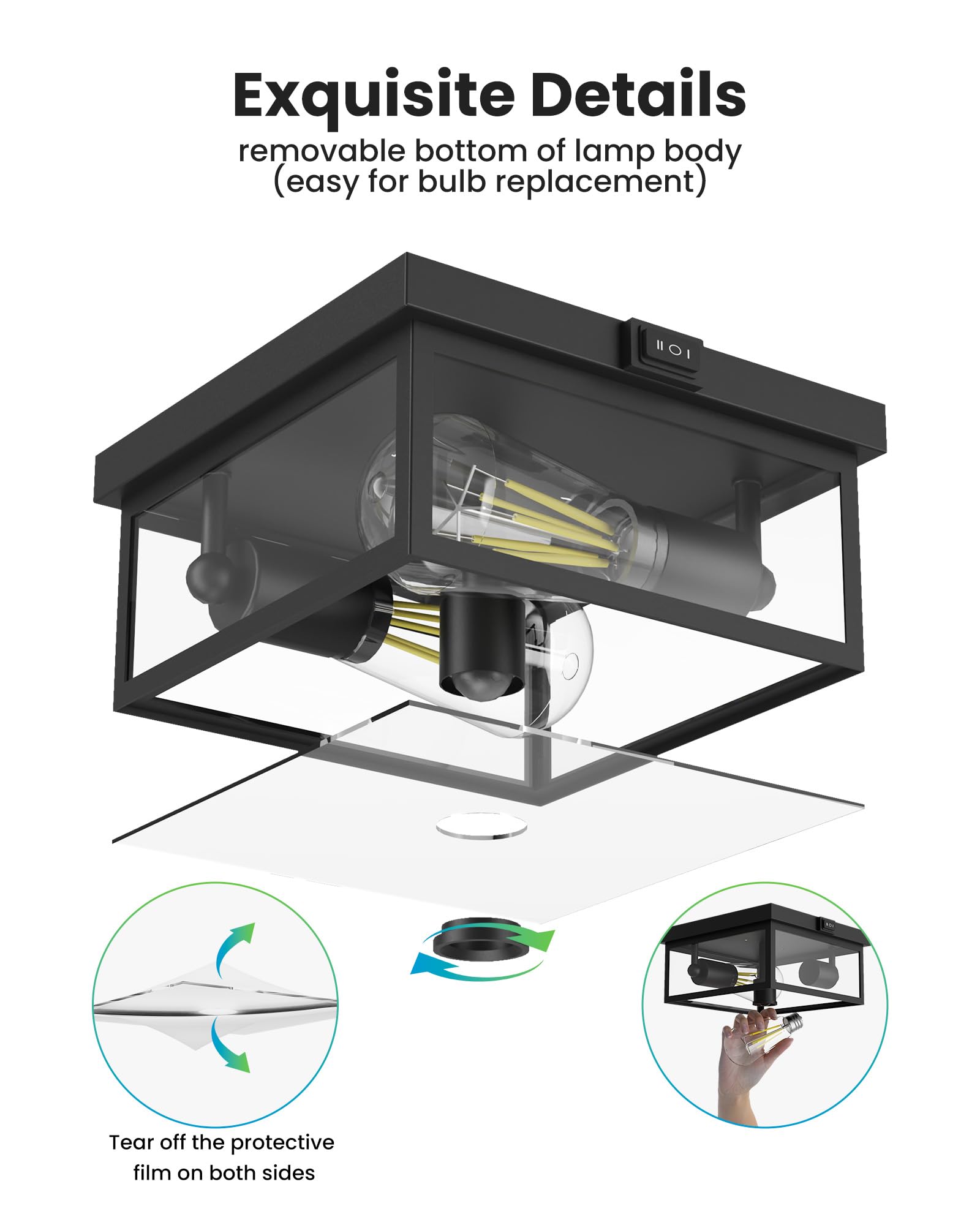 Craftersmark Outdoor Flush Mount Motion Sensor Ceiling Light - Modern Design Of Squares With Motion Sensor 3 Modes Porch Ceiling