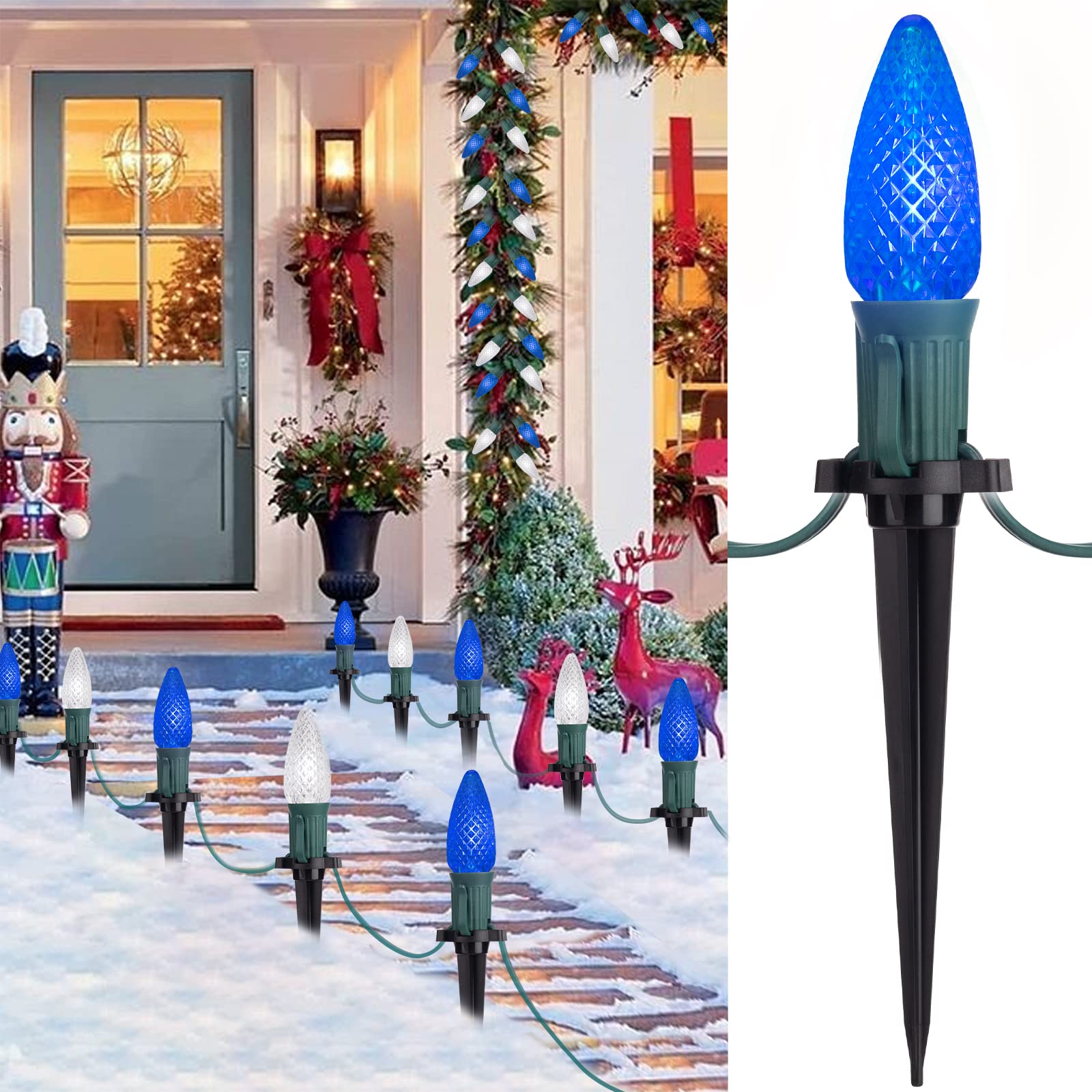 Christmas Pathway Lights Outdoor, 2 Pack 26 Ft 20 LED C9 Strawberry String Lights with Stakes, Connectable Waterproof Outside Ch