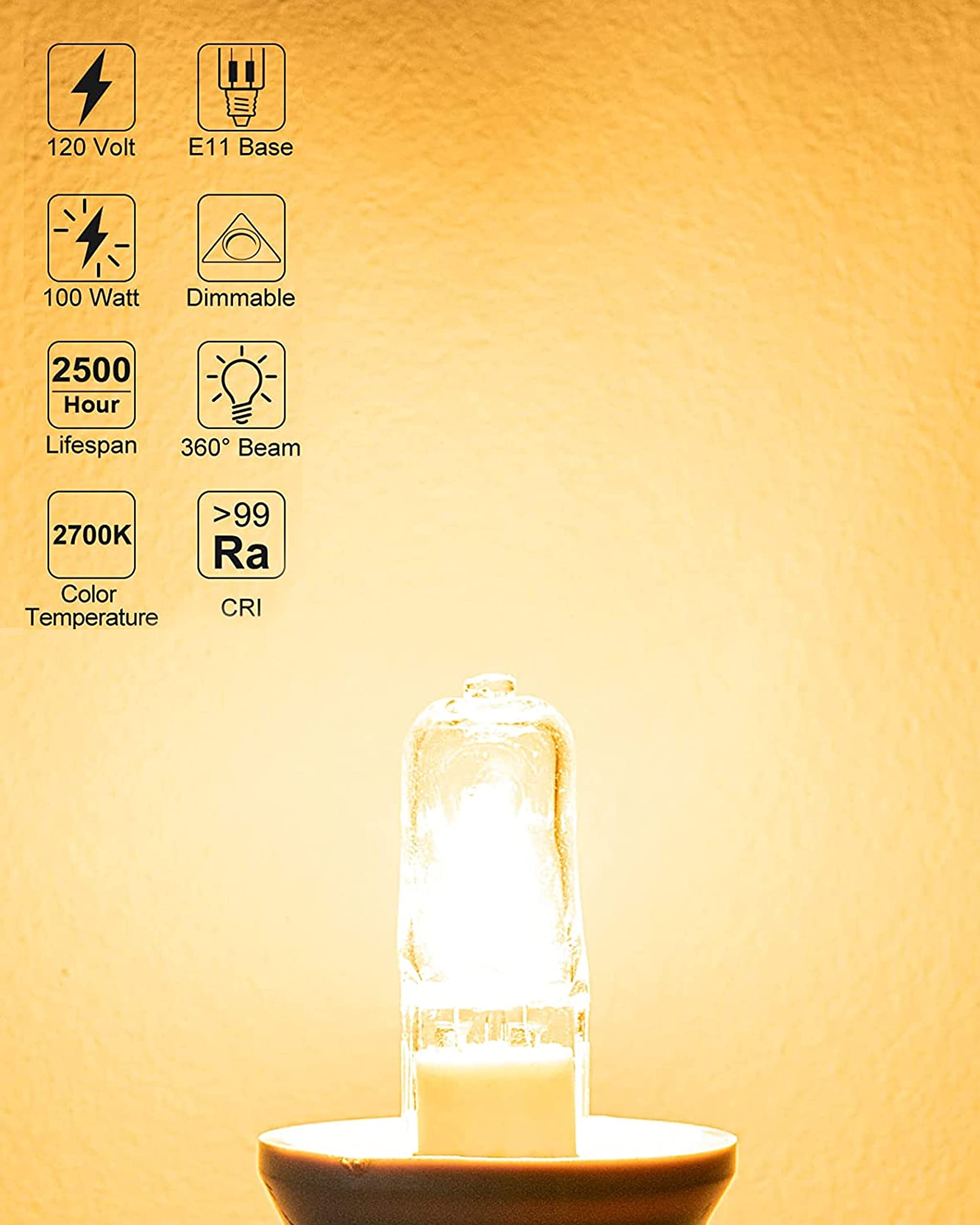 Jaenmsa 100W Halogen Mini Candelabra Bulbs E11, 2700K Warm White, Dimmable,