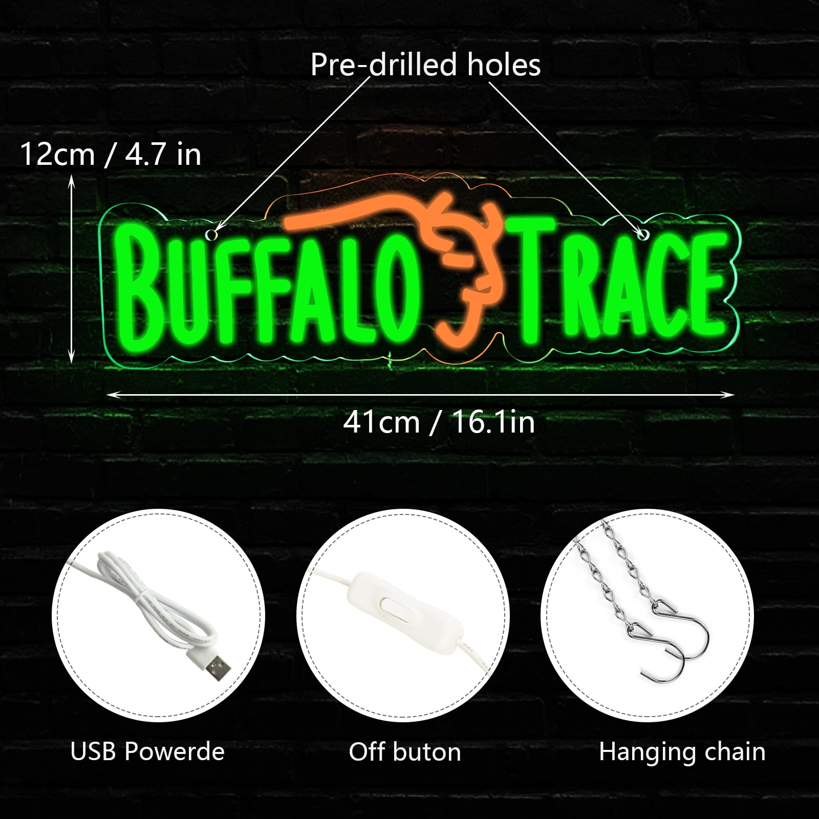 Wonderfullife Buffalo Neon Sign For Bourbon Whiskey In Bar Pub Man Cave Or Party,Bright Led Light Suitable For Garage Decor Or Business Display,5V Usb Powered Easy Hanging.