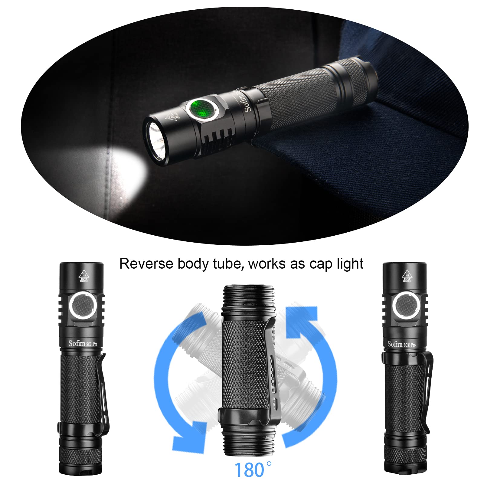sofirn SC31 Pro Rechargeable Flashlight, Super Bright Flashlight 2000 Lumens Anduril 2 with SST40 6500K LED, Diffuser, Magnetic