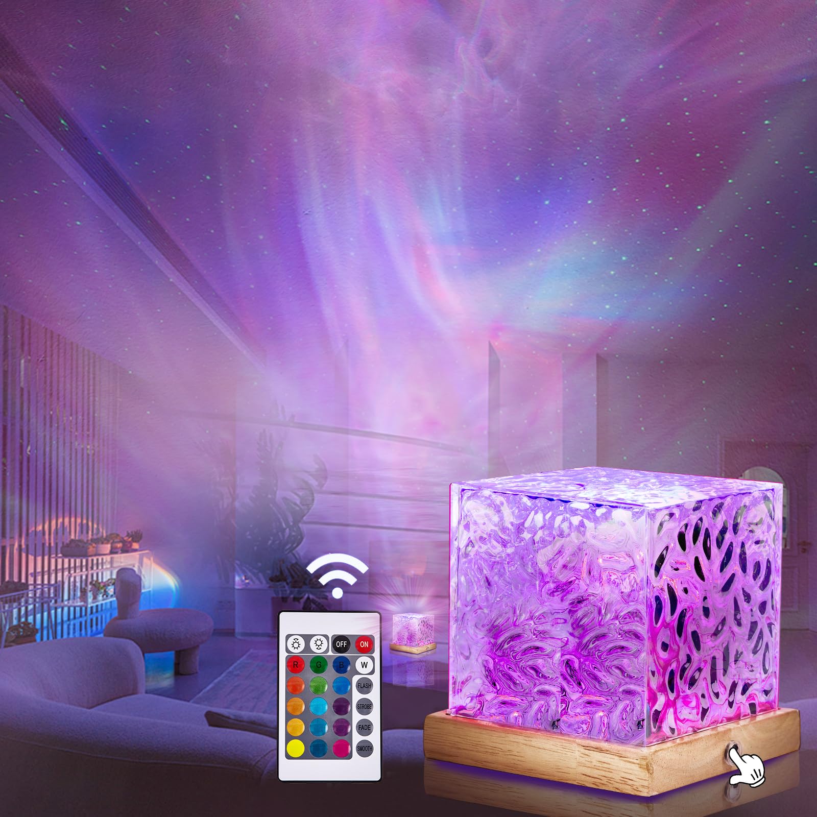 RICHMYC Ocean Wave Projector Light, 16 Colors, Remote Control, 4.8 inches, Acrylic, Cordless, Model CVR1