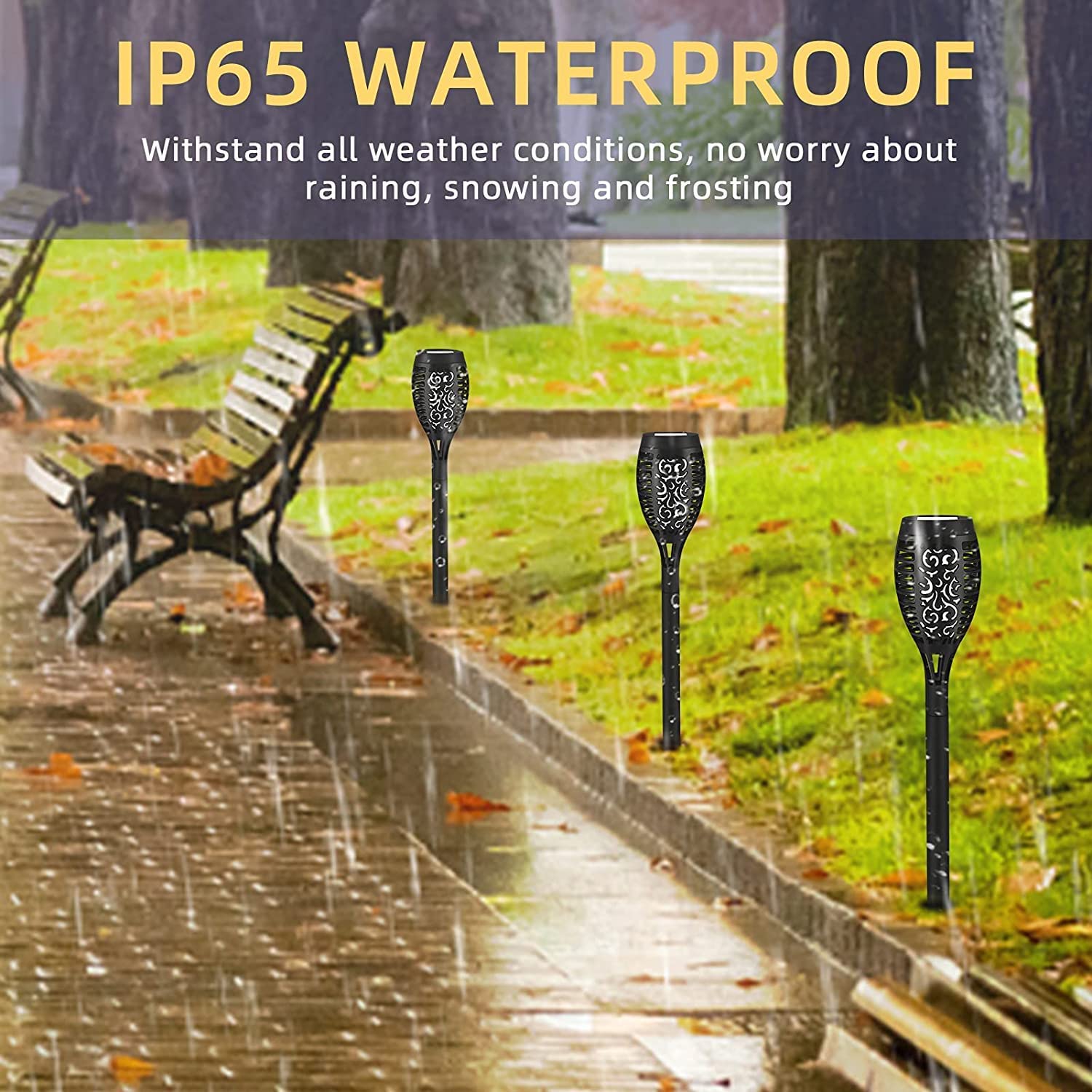 Liveasily Solar Tiki Torches 8 Pack, Waterproof Led Flickering Flame Decor For Patio Yard - Yellow