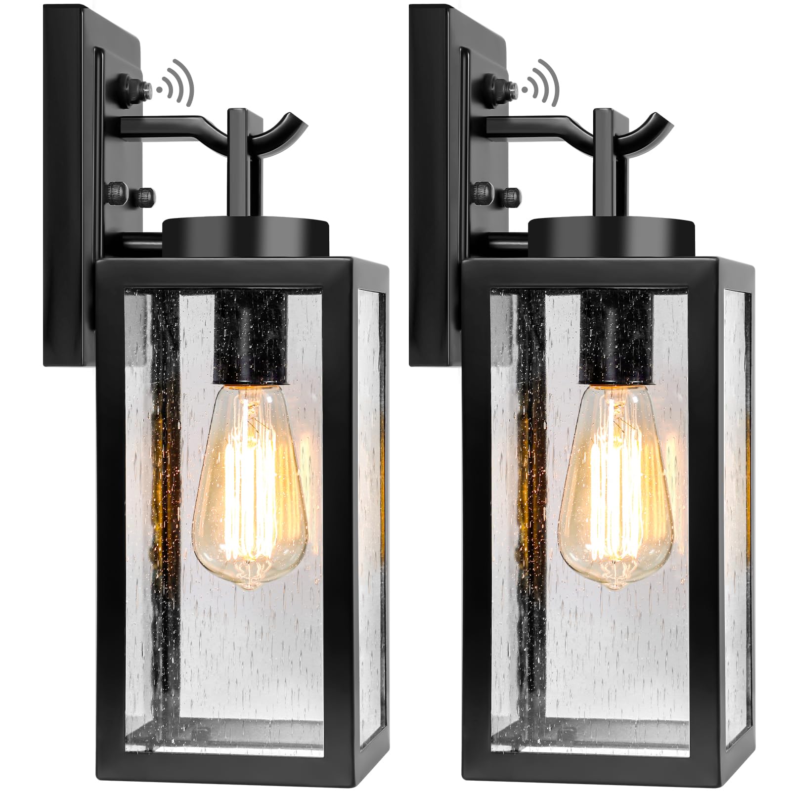 VerRon Outdoor Wall Lanterns, 2 Packs, Dusk to Dawn Sensor, 100% Waterproof, Matte Black, Aluminum, Model B04005PP(2PK)